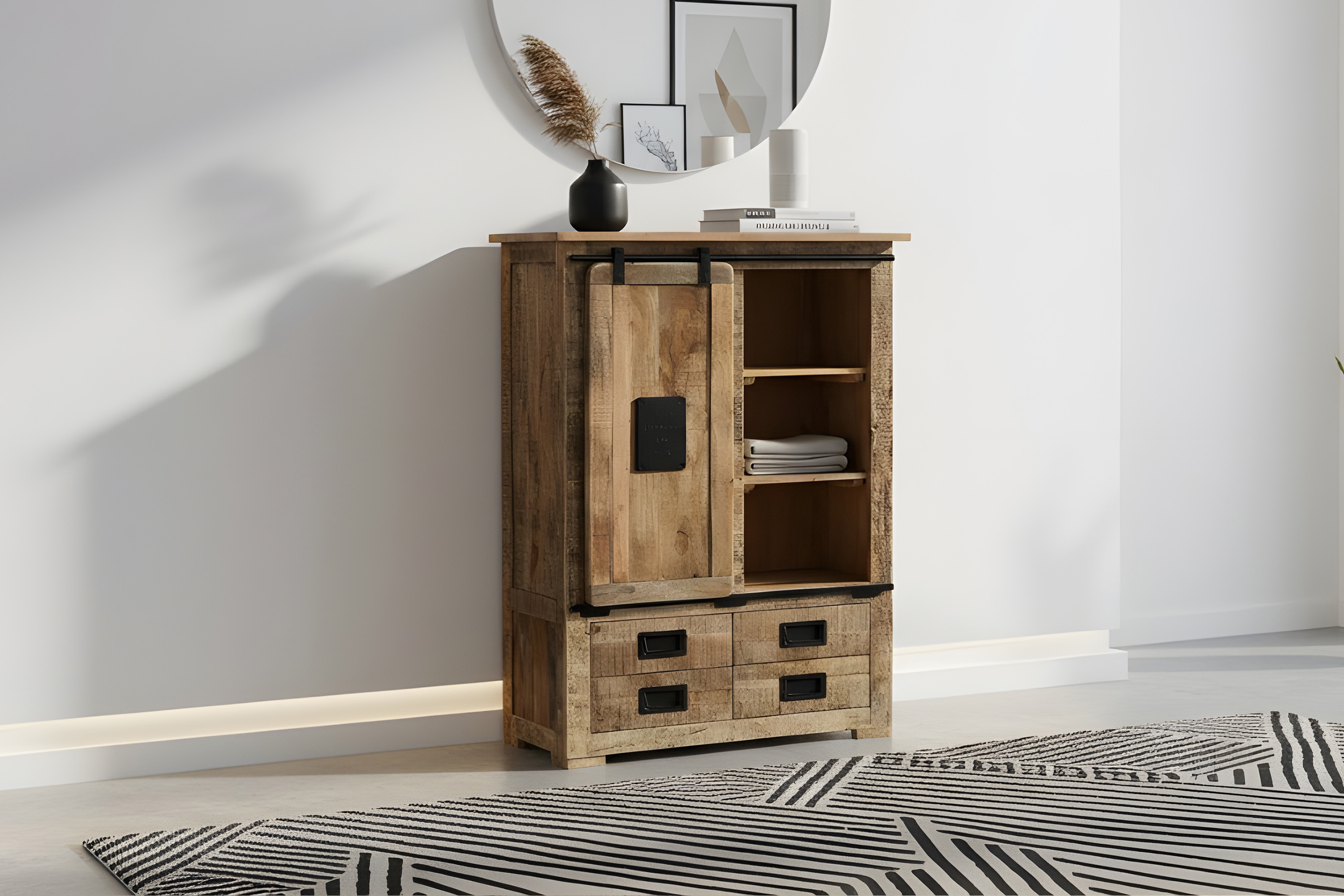 Highboard Mango Rough massiv 90 x 45 x 150 cm LIBRO