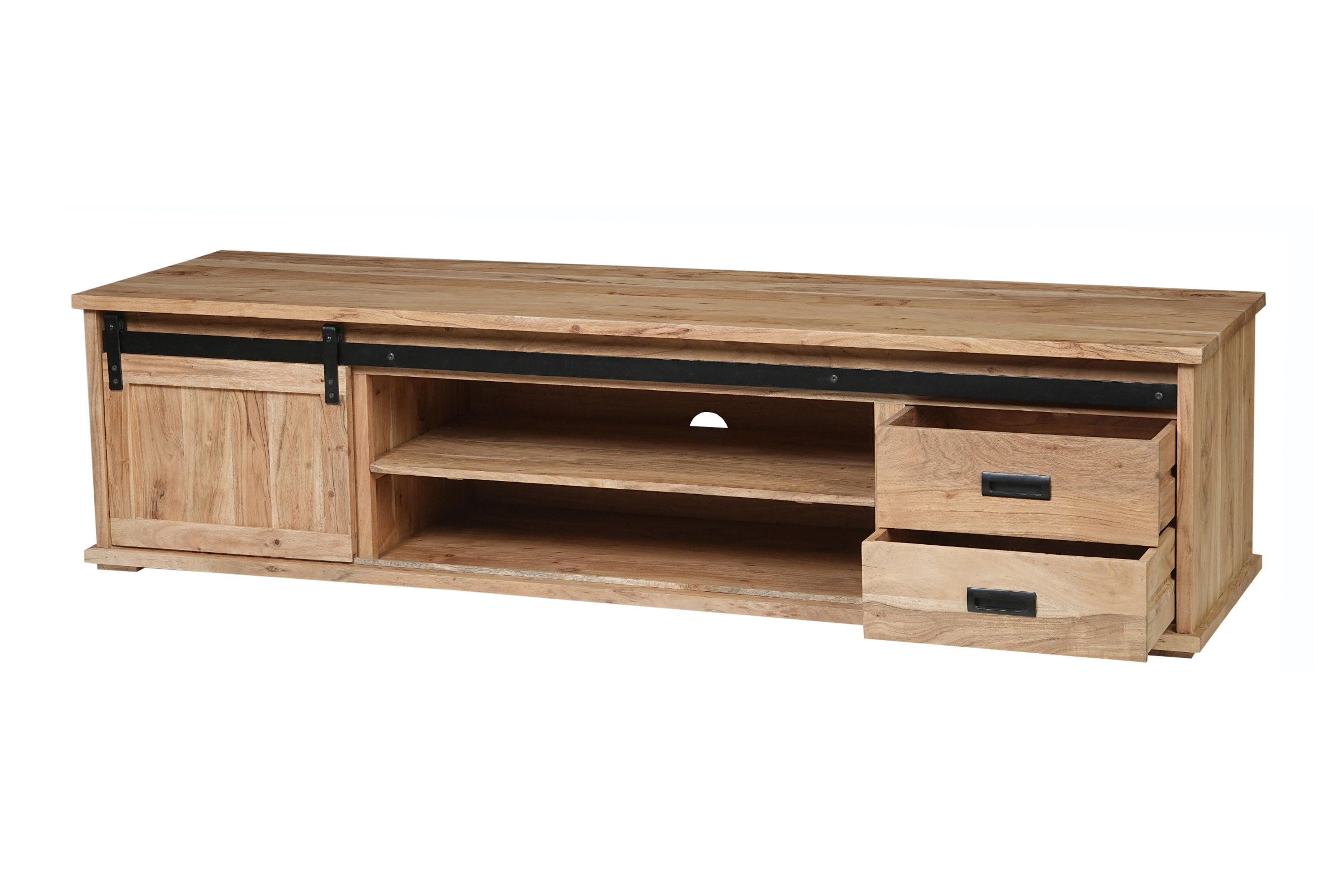 Lowboard 200 x 55 x 50 cm Akazienholz massiv naturfarben ohne Baumkante LIAN 2