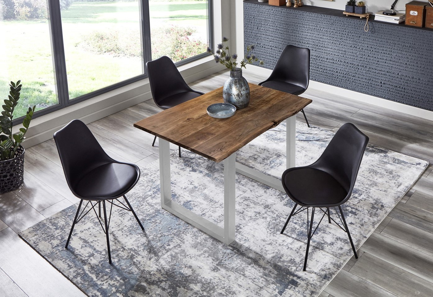 Esstisch Baumkante massiv Akazie nussbaumfarben 120 x 80 cm silber U-Gestell BILLY Esstisch Baumkante massiv Akazie nussbaumfarben 120 x 80 cm silber U-Gestell BILLY