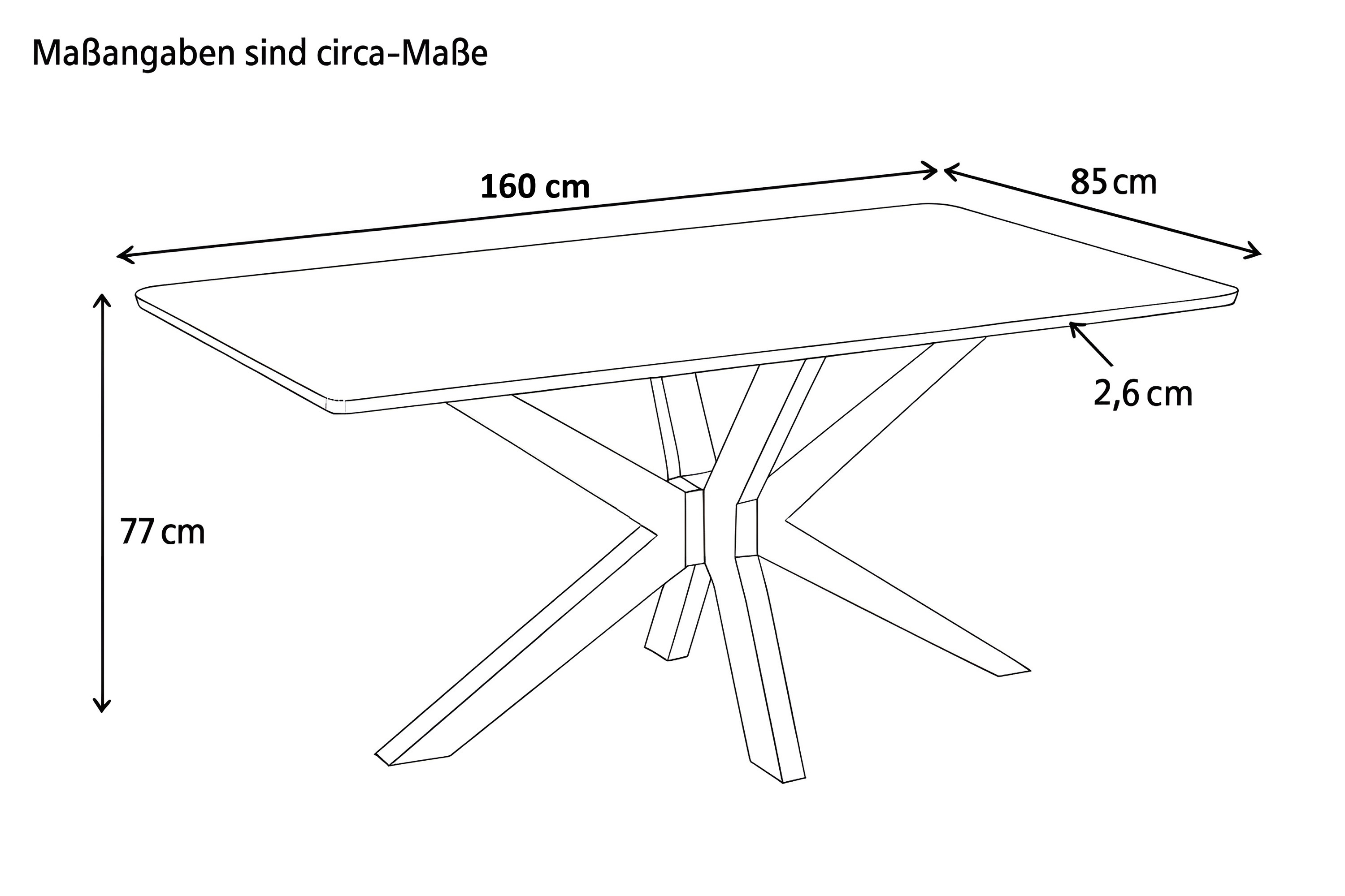 Esstisch 160 x 85 cm Akazie massiv kastanienfarben Schweizer Kante Spider-Gestell schwarz ROBERTO