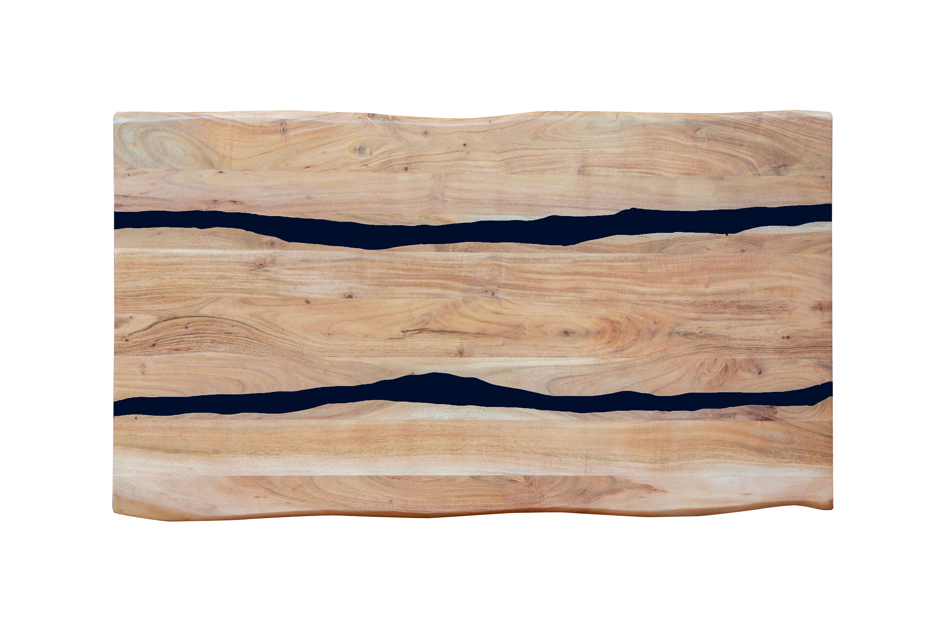 Esstisch 200 x 100 cm Akazie massiv natur mit schwarzen Resin-Adern Spider-Gestell schwarz PETER