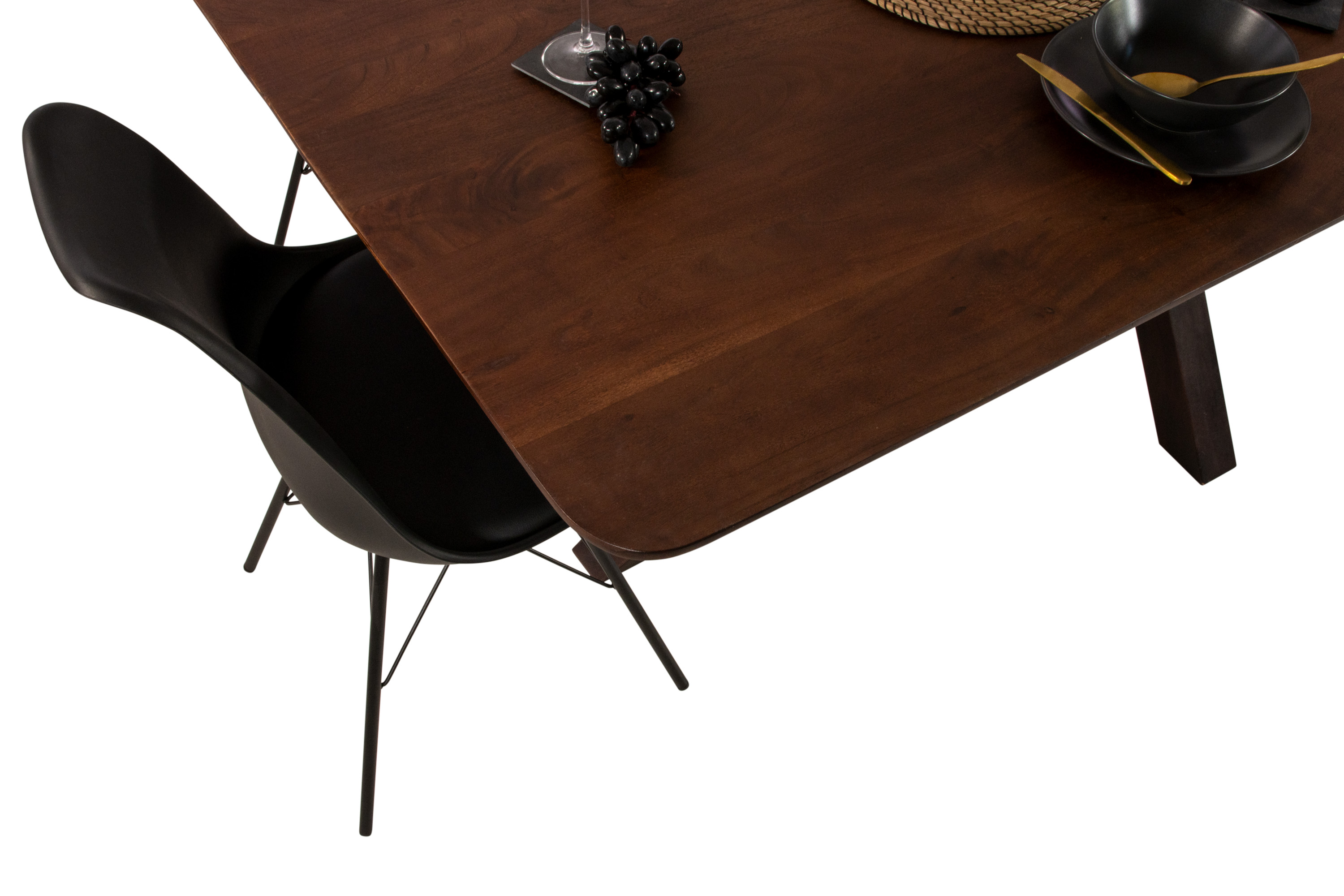 Esstisch 240 x 100 cm Akazie massiv kastanienfarben Schweizer Kante Spider-Gestell Holz kastanie ROBERTO
