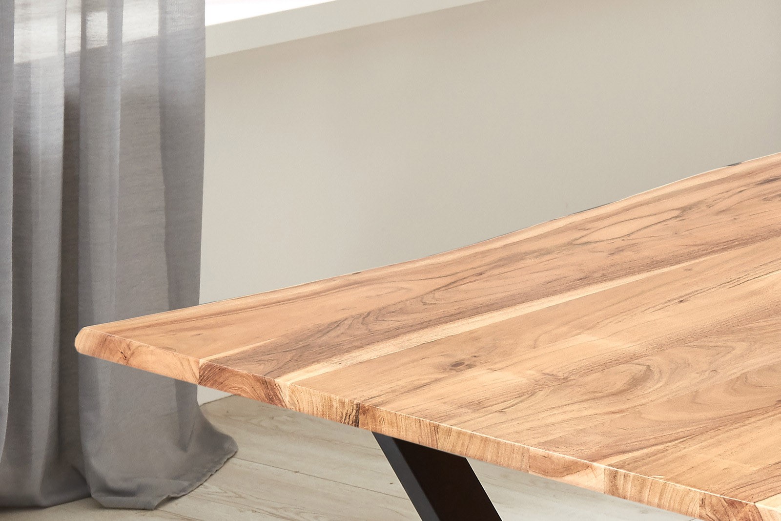 Esstisch Akazie naturfarben 300 x 100 cm geschlossenes X-Gestell schwarz KASIMIR