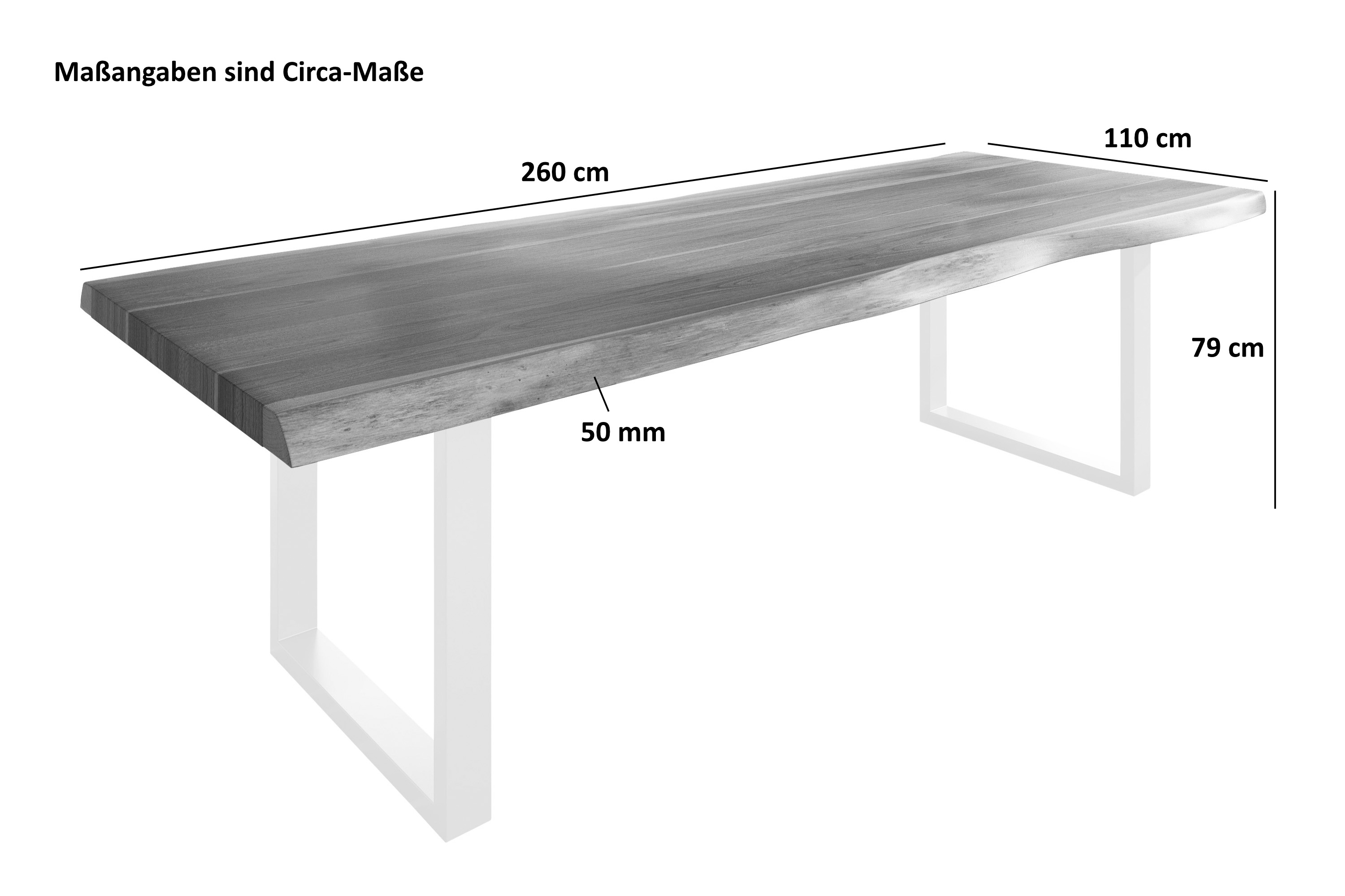 Esstisch Baumkante massiv Akazie natur 260 x 110 U-Gestell Metall schwarz TITAN