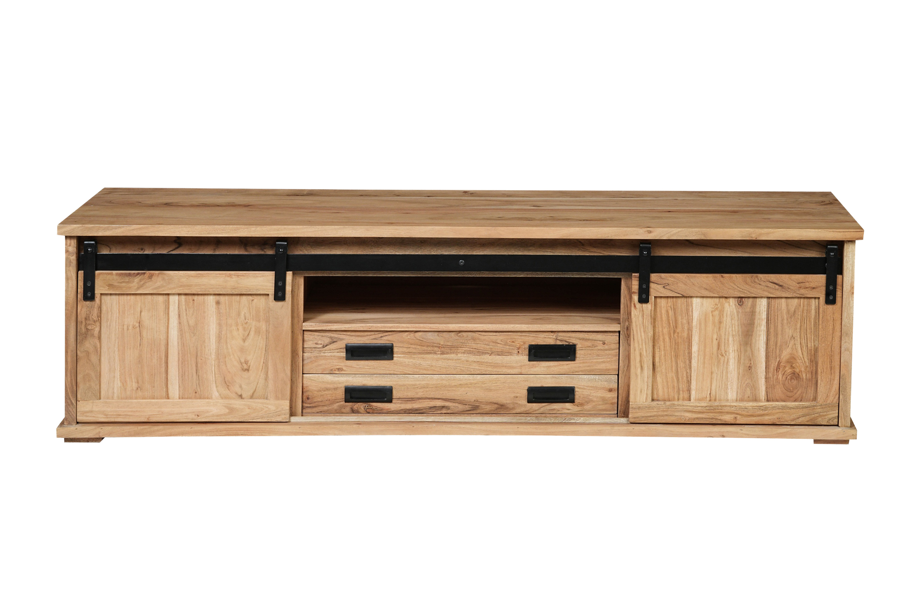 Lowboard 180 x 55 x 50 cm Akazienholz massiv naturfarben ohne Baumkante LIAN 1
