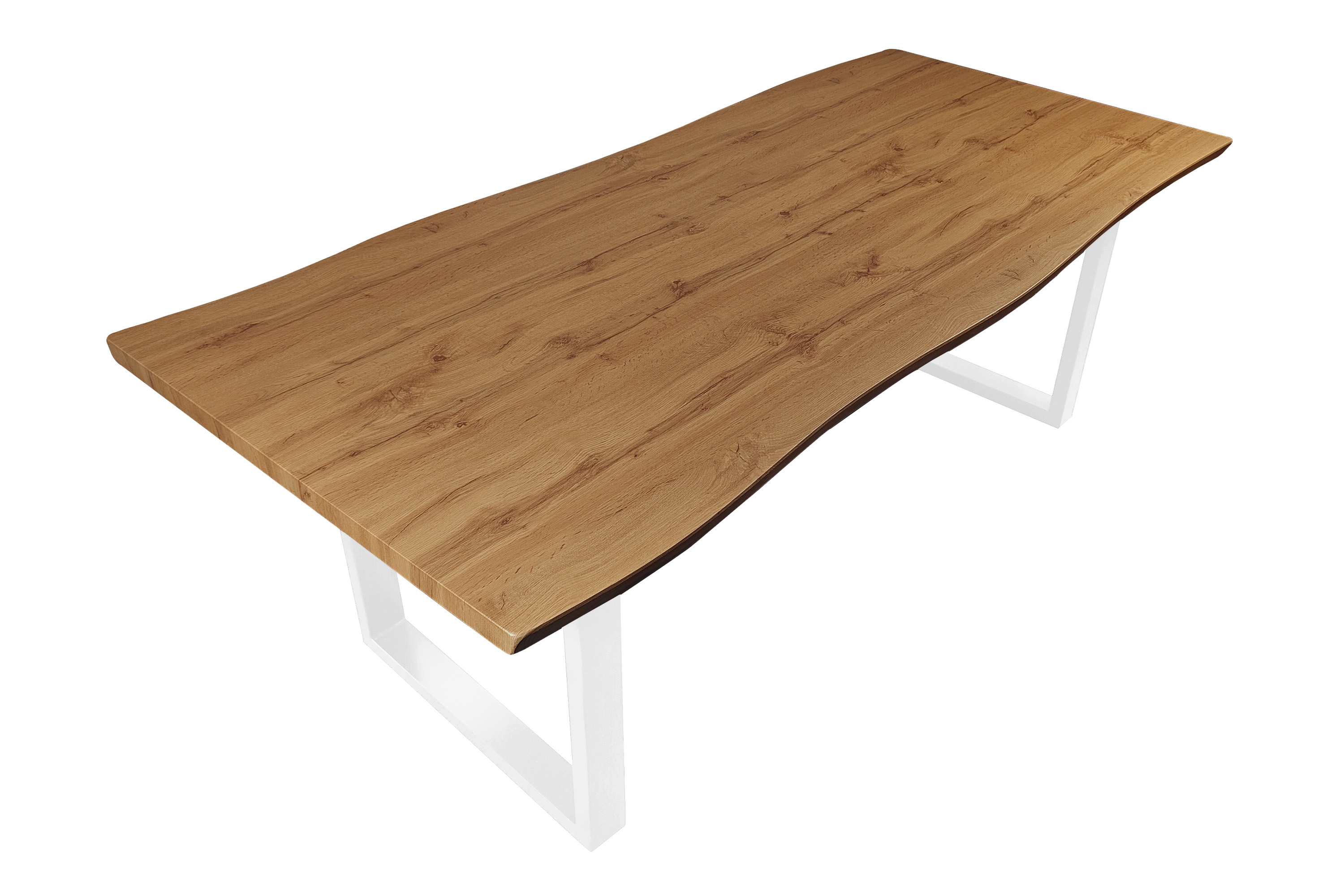 Esstisch Baumkante Holz-Optik Wildeiche 240 x 100 U-Gestell weiß JOSY