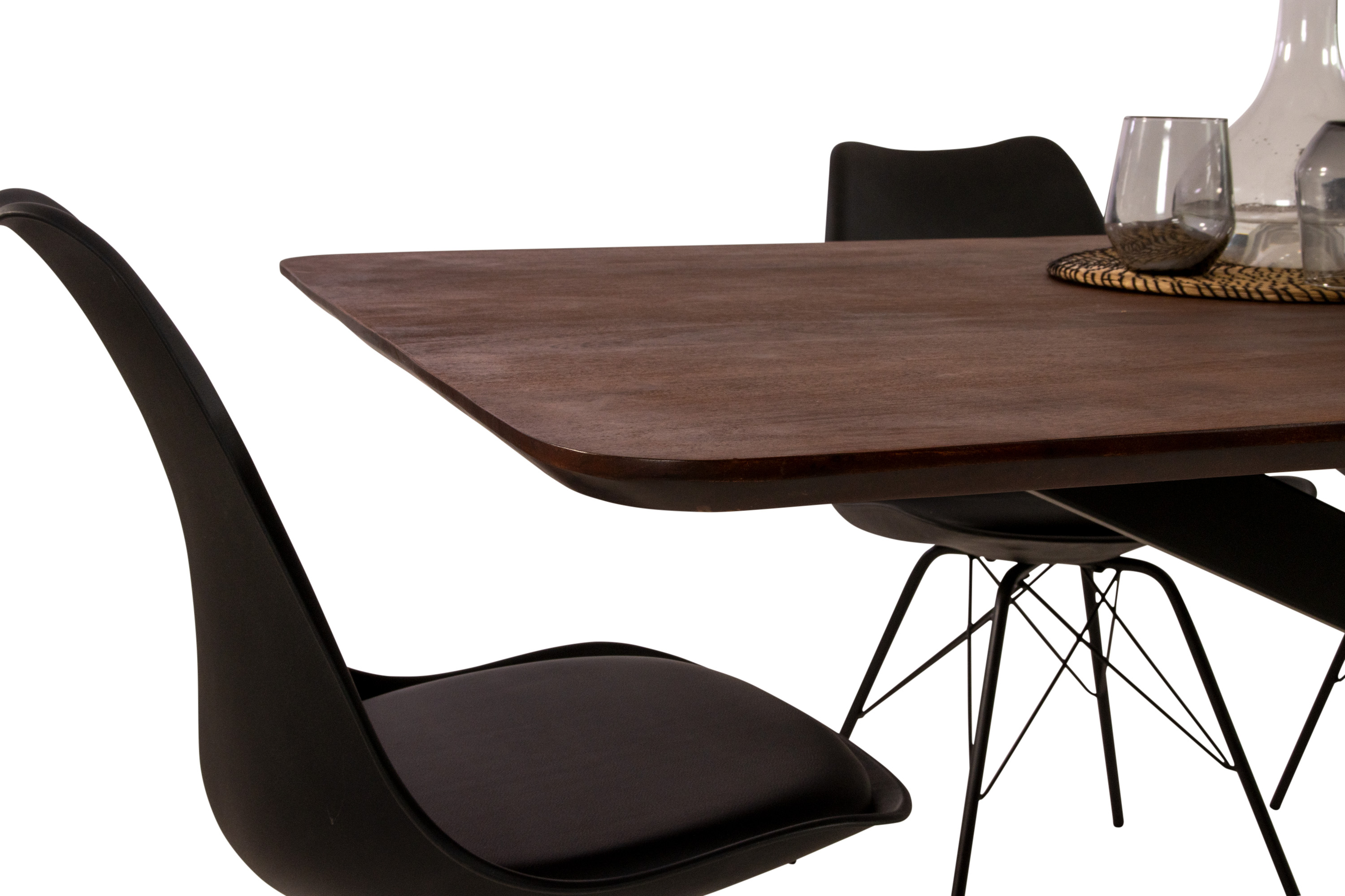 Esstisch 240 x 100 cm Akazie massiv kastanienfarben Schweizer Kante Spider-Gestell schwarz ROBERTO