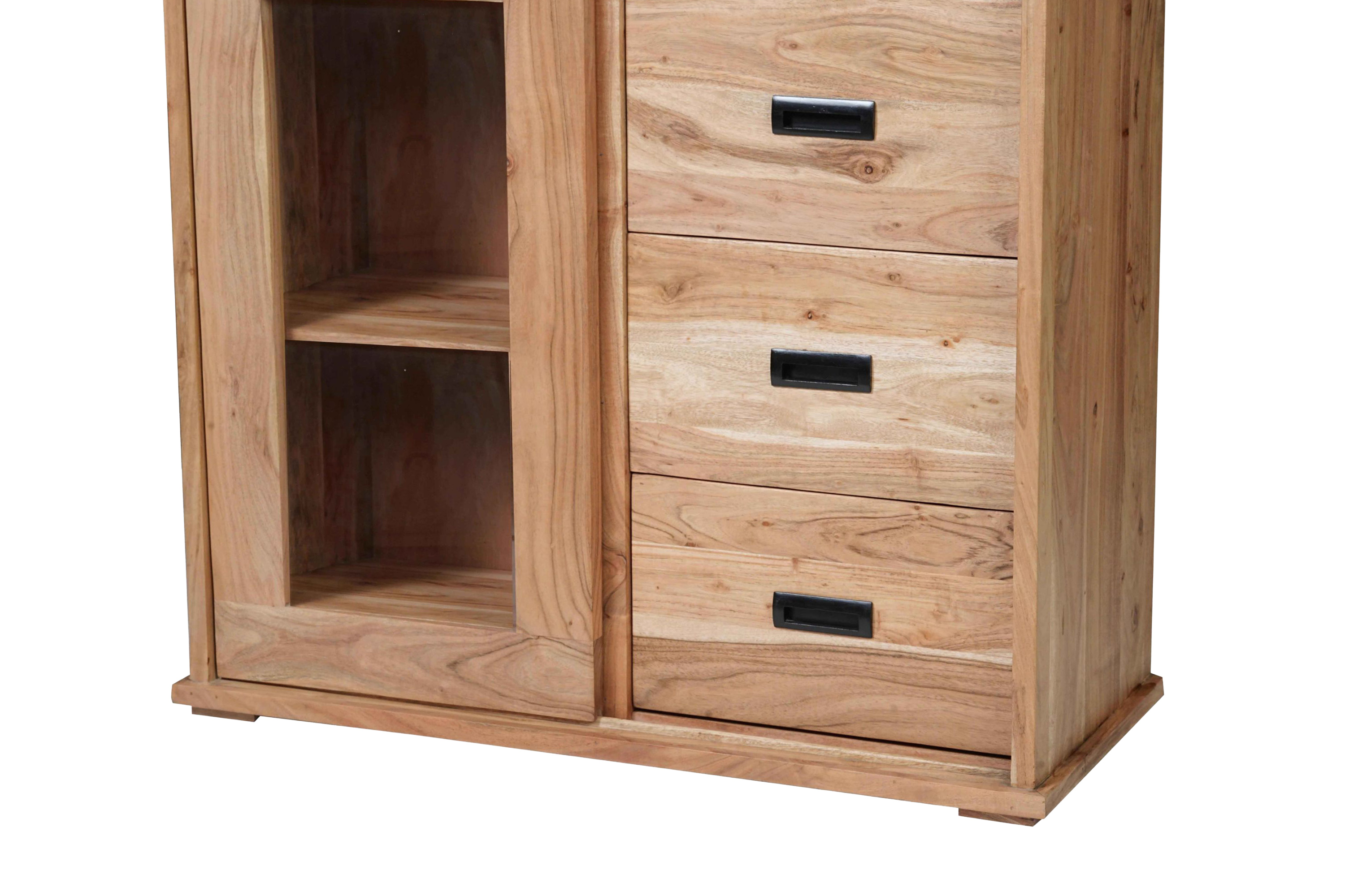 Highboard 100 x 45 x 175 cm Akazienholz massiv naturfarben ohne Baumkante LIAN 4