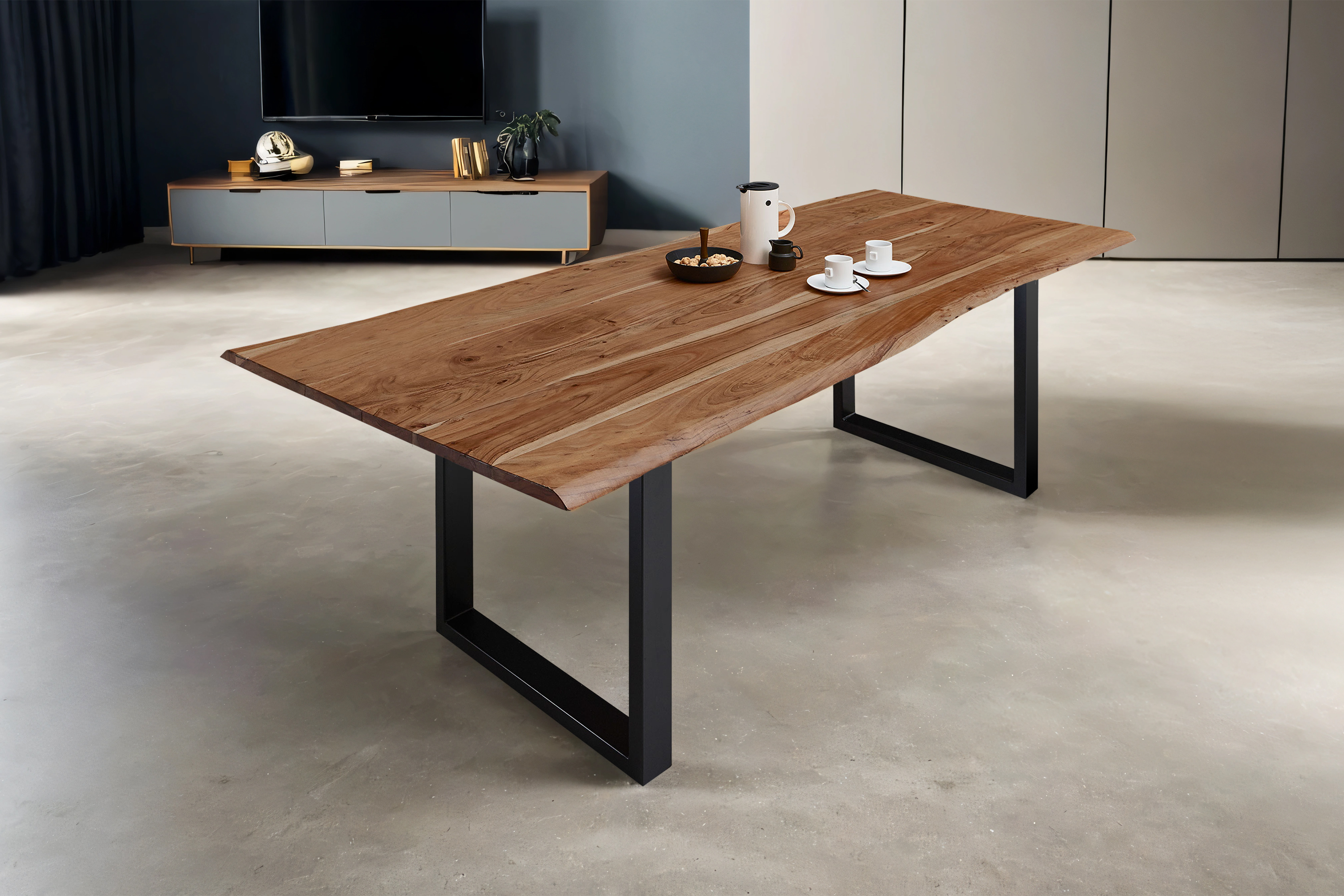 Esstisch Baumkante massiv Akazie natur 140 x 80 schwarz MILO