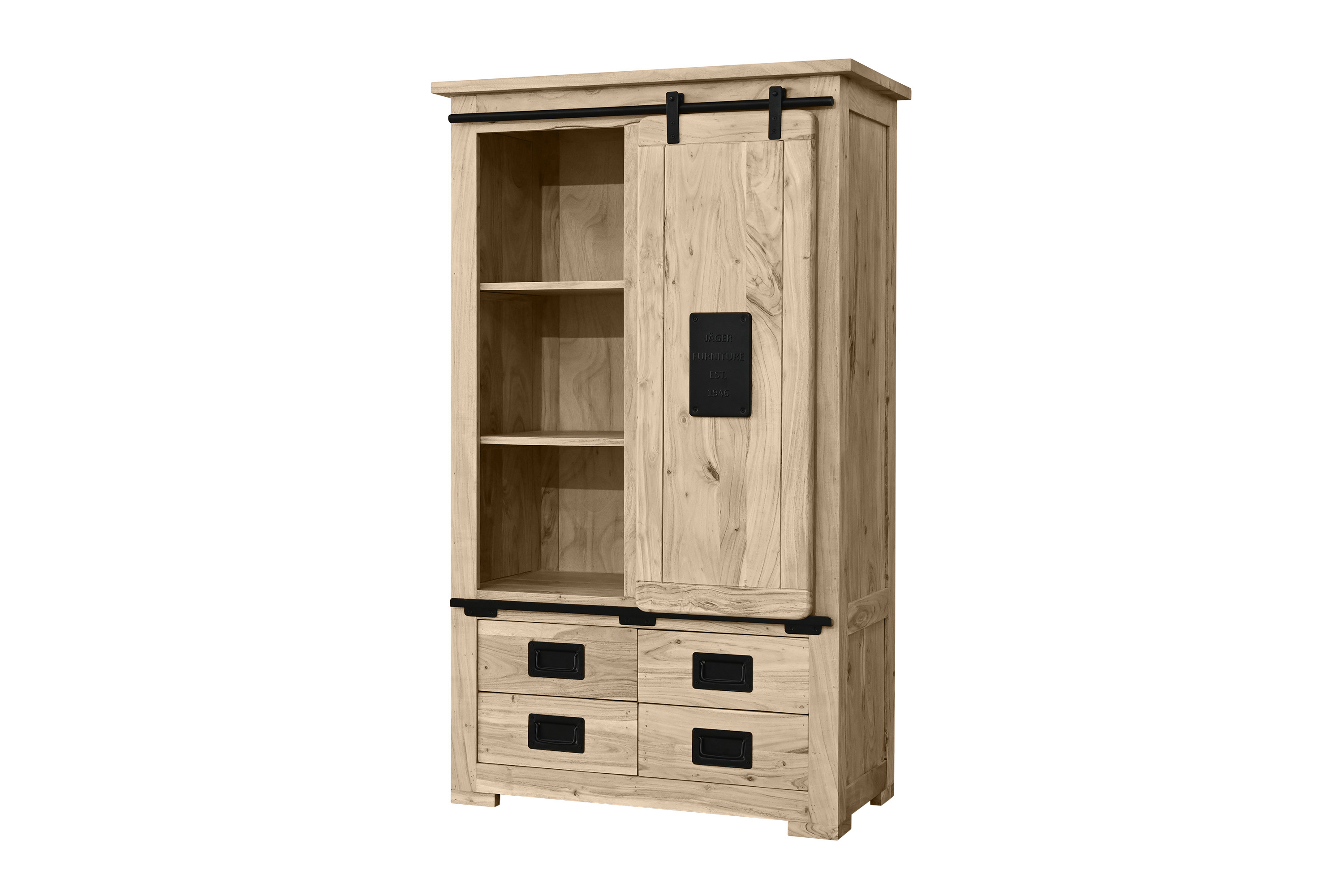 Highboard Vitrine Akazie massiv 90 x 45 x 150 cm eichefarben LIBRO