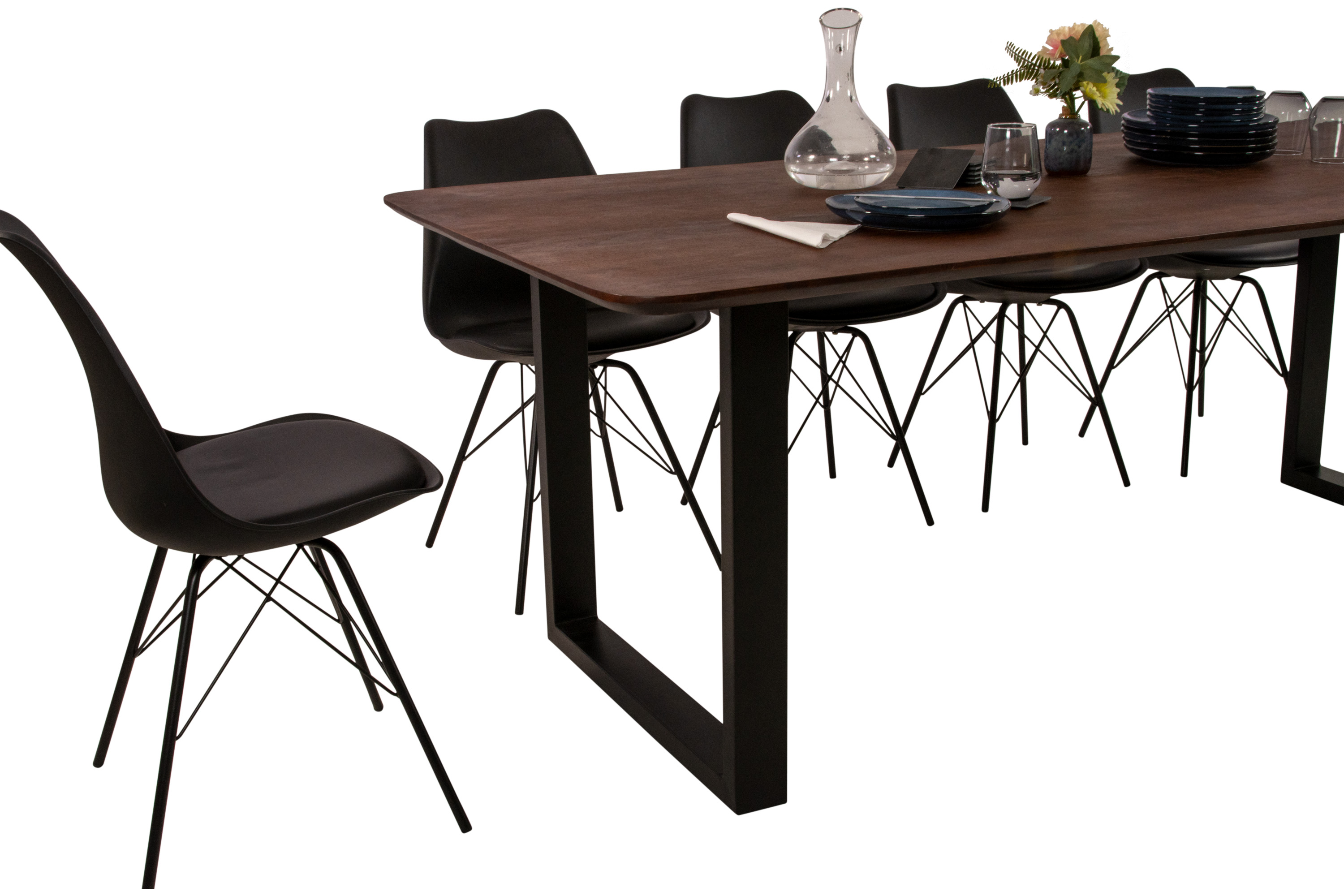 Esstisch 240 x 100 cm Akazie massiv kastanienfarben Schweizer Kante U-Gestell schwarz ROBERTO