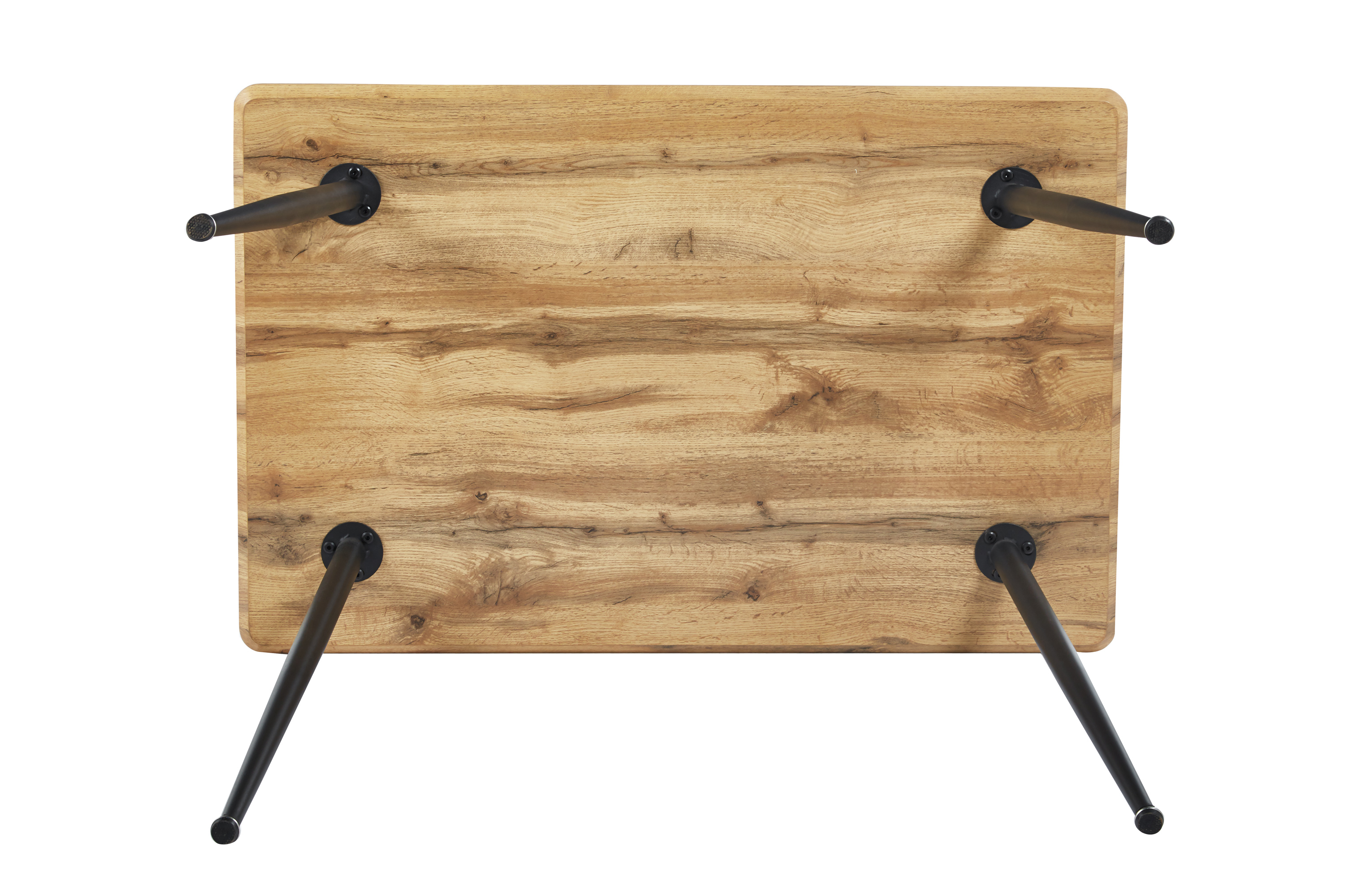 Esstisch Schweizer Kante Holz Wildeiche-Optik 115 x 75 4-Fuß-Gestell Metall schwarz TRONDHEIM