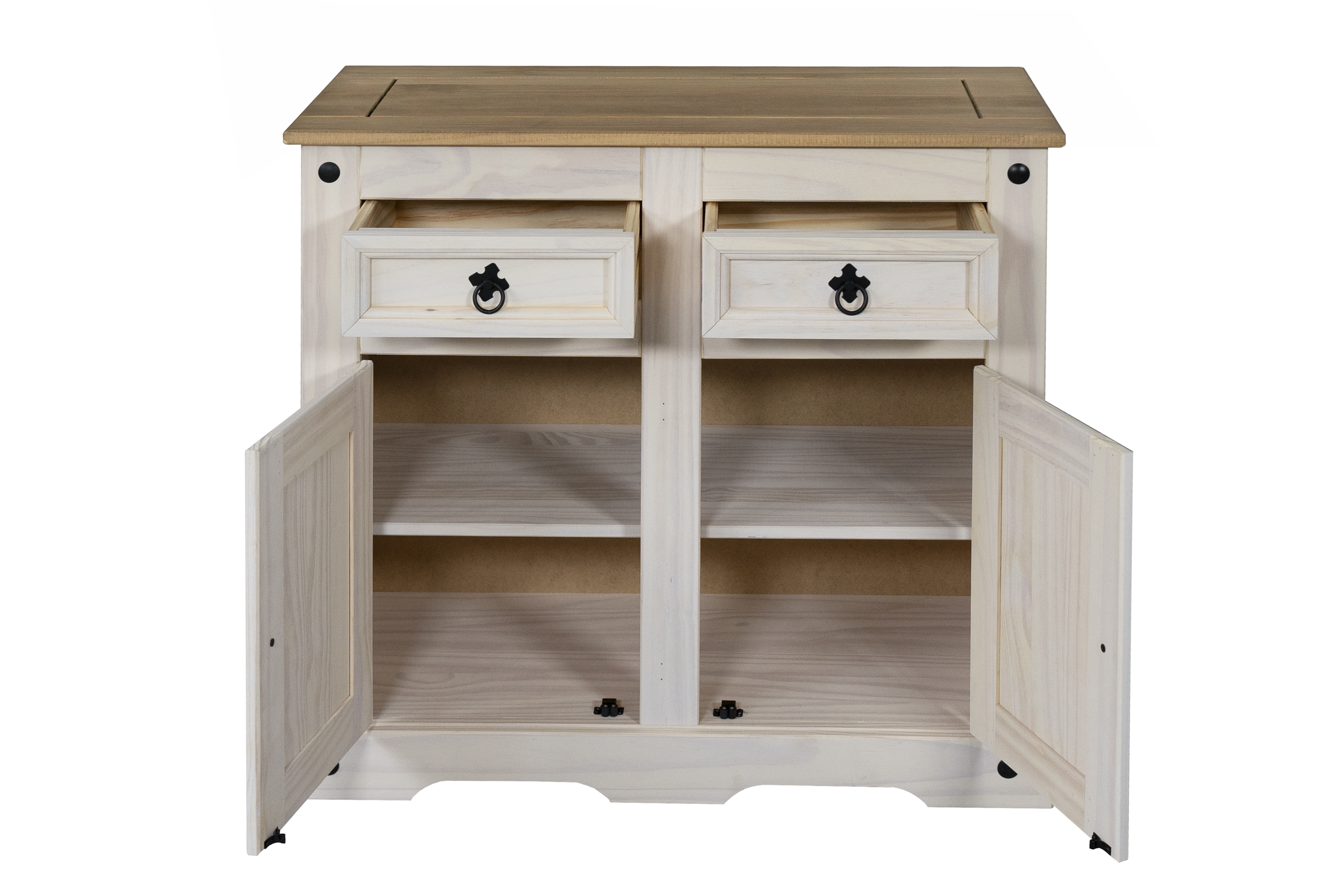 Sideboard Kommode 91,5 x 83,5 x 43 cm Pinienholz weiß honigfaben lasiert MEXICO