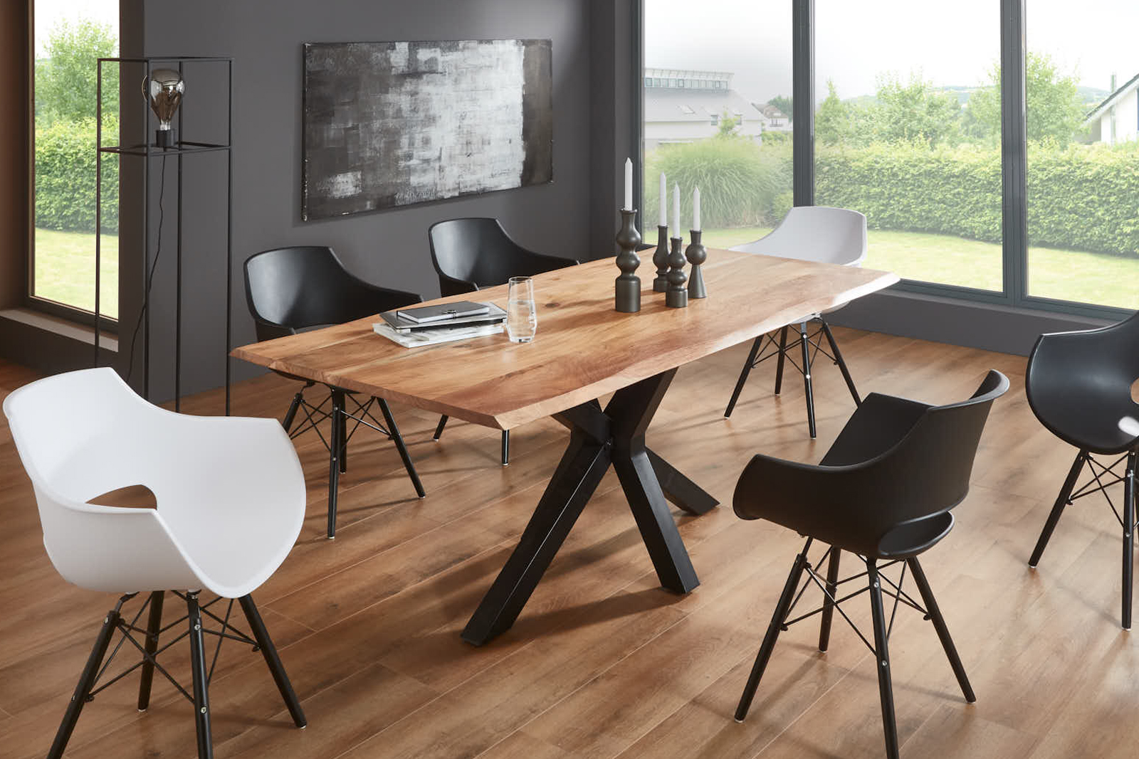  Esstisch Baumkante Akazie natur 200(300)x100 Ansteckplatten SPENCER