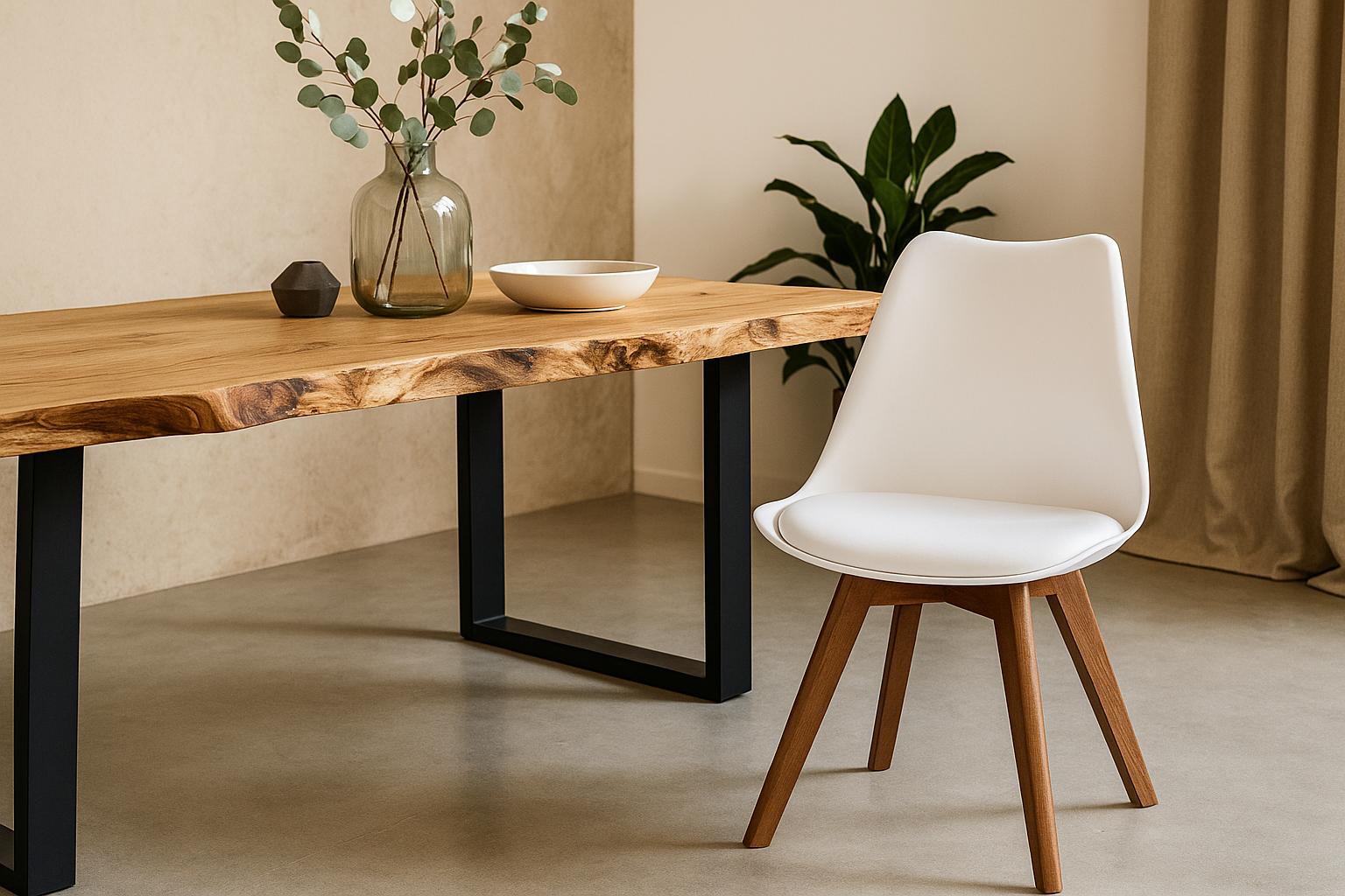 Esszimmer Schalenstuhl & Polster Kunstleder weiß Stuhlbein Massivholz nussbaumfarben LOVELACE
