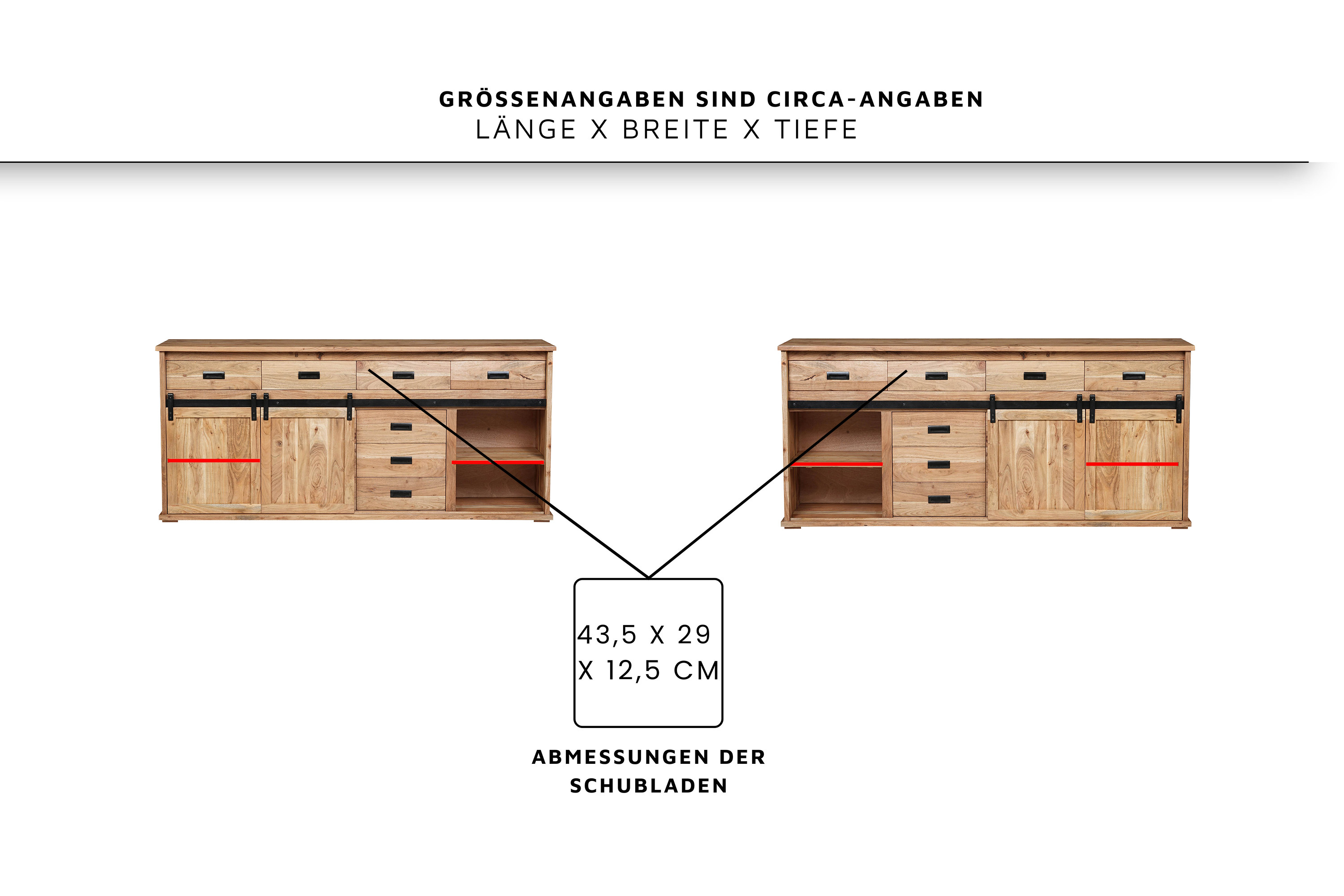 Sideboard 200 x 45 x 90 cm Akazienholz massiv naturfarben ohne Baumkante LIAN 4
