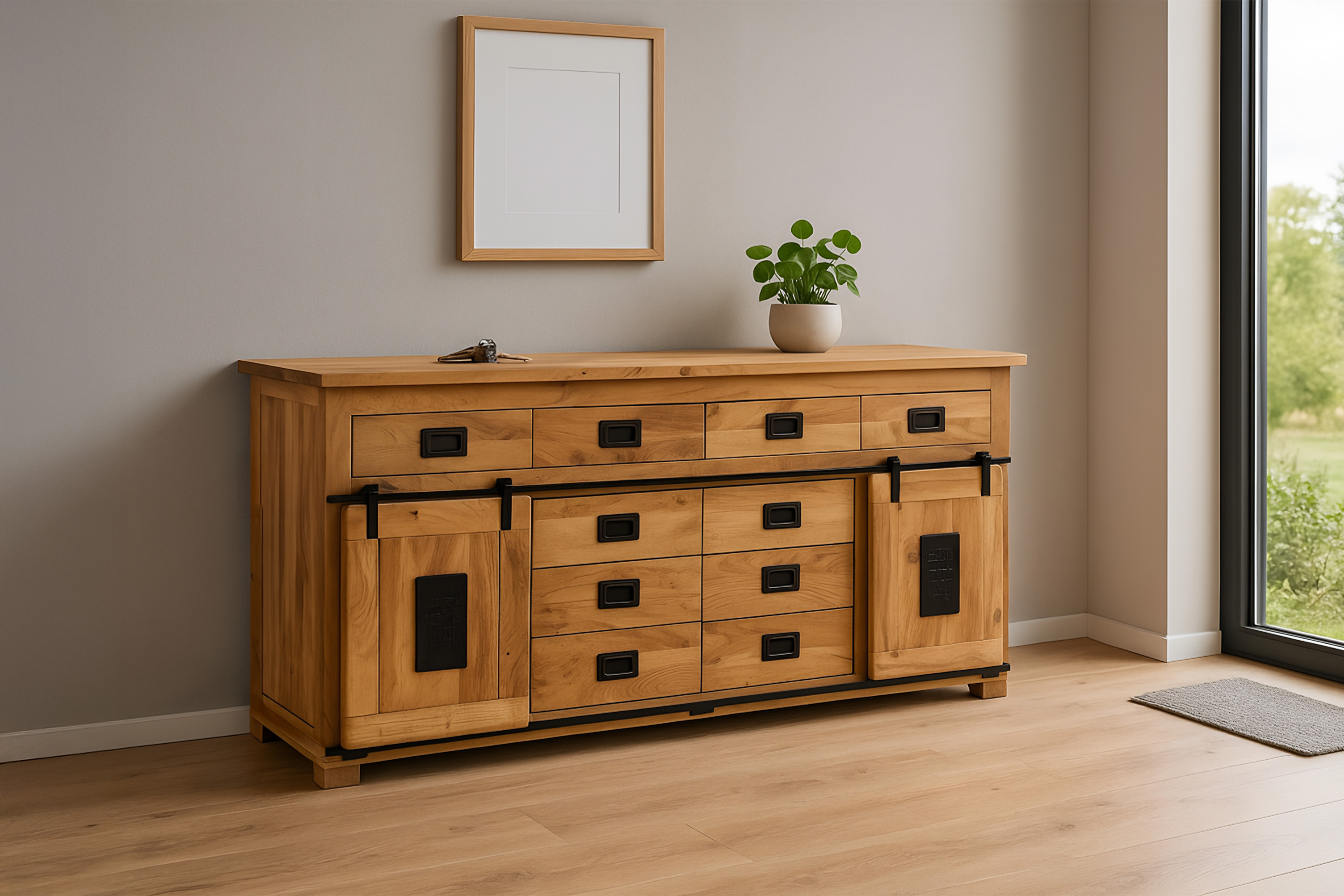 Sideboard Kommode 200 x 90 x 45 cm Akazienholz massiv naturfarben LIBRO
