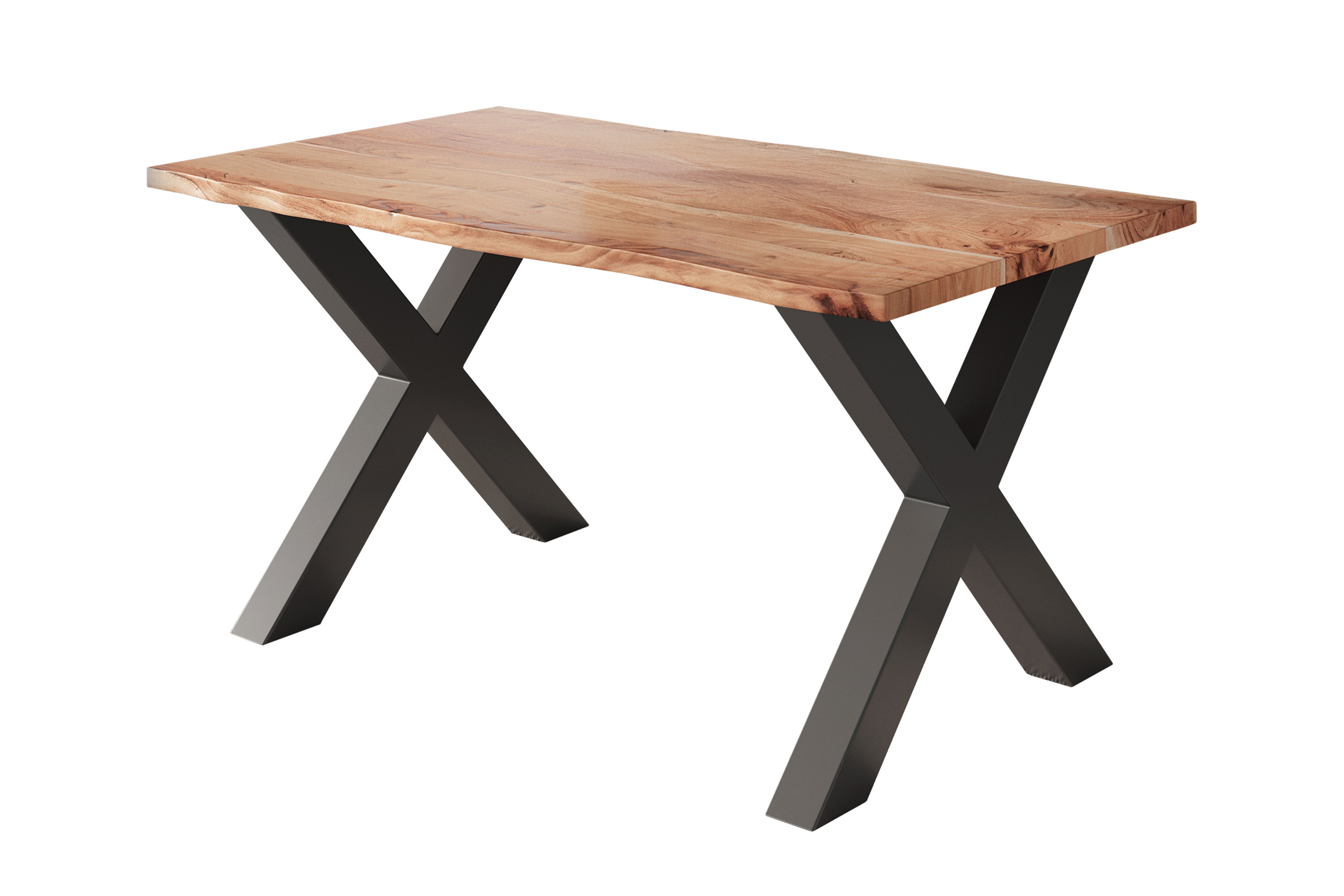 Esstisch Baumkante massiv Akazie natur 160 x 85 schwarz X-Gestell NICK