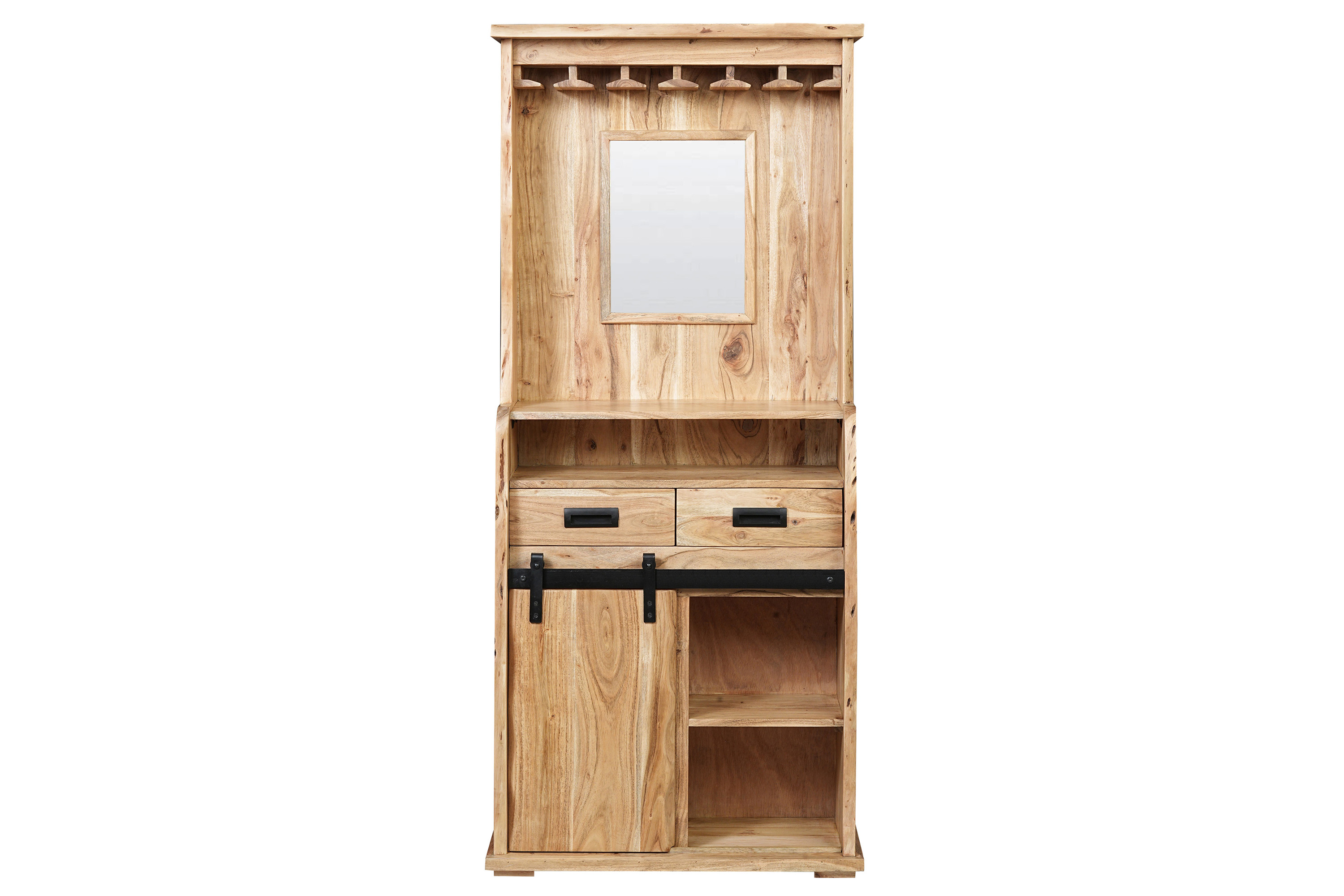 Weinschrank Baumkante 75 x 35 x 170 cm Akazienholz massiv naturfarben LIAN I
