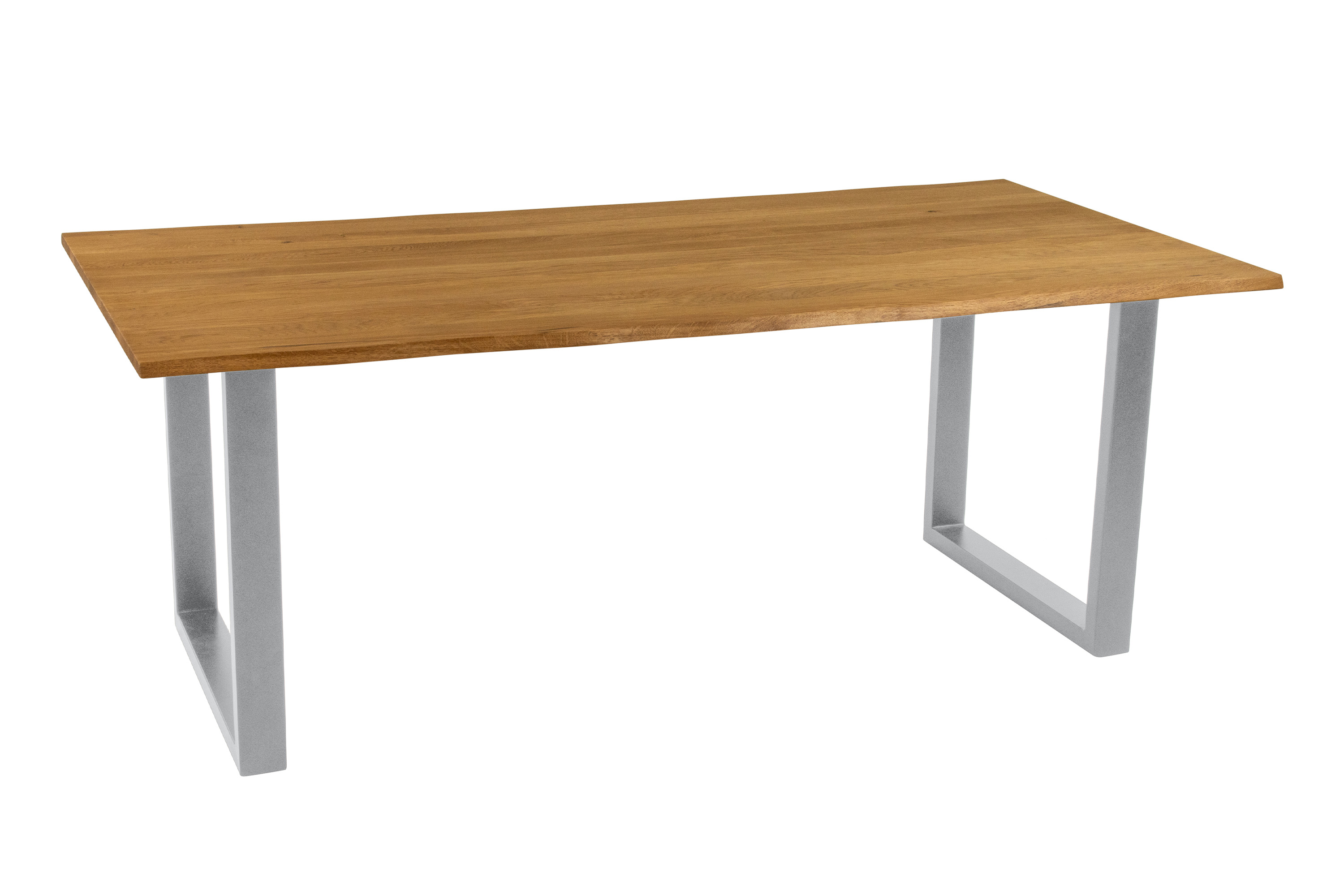 Esstisch Baumkante massiv Eiche geölt 200 x 100 cm U-Gestell silber SALVADOR