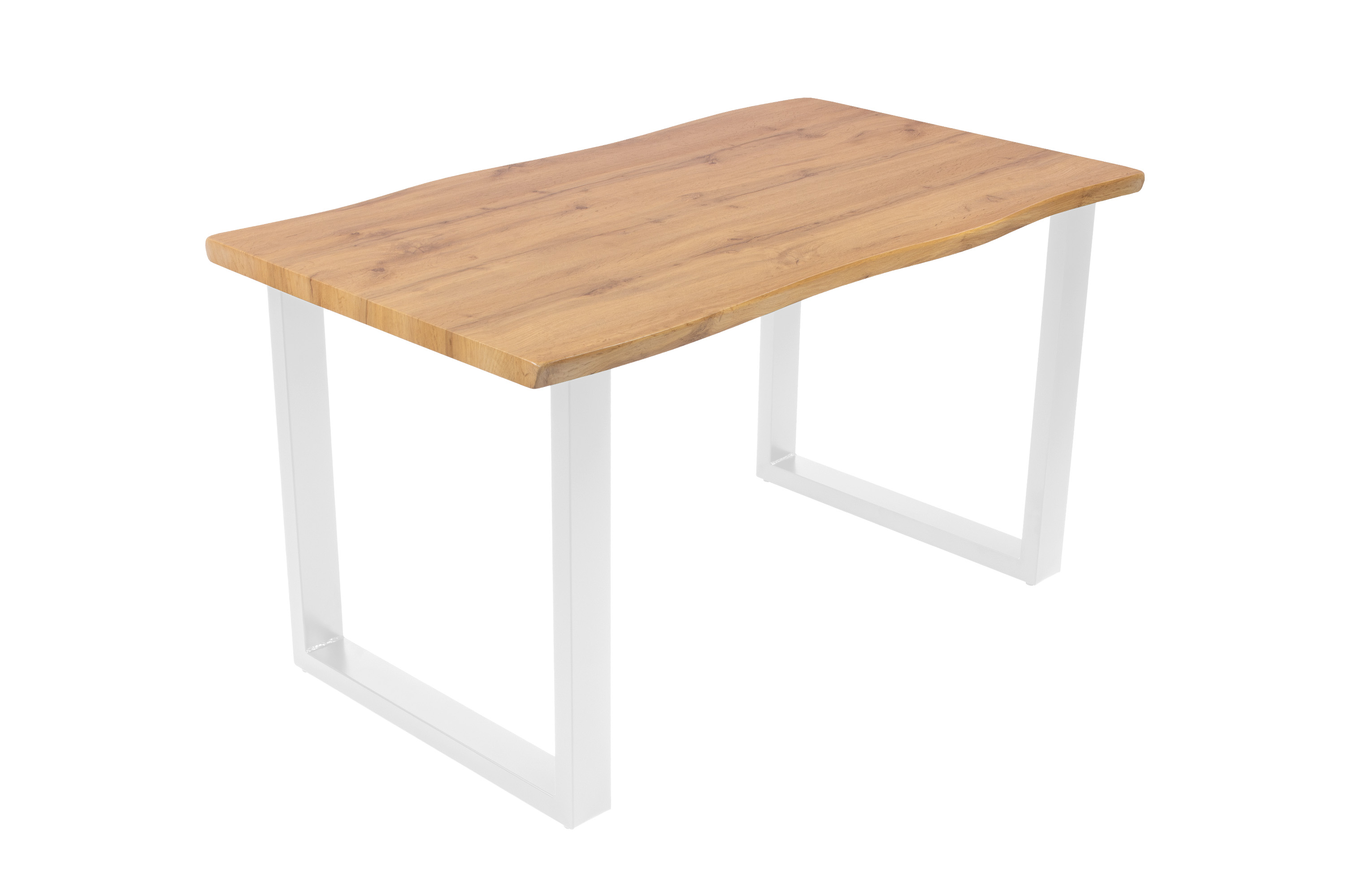 Esstisch Baumkante Holz-Optik Wildeiche 140 x 80 U-Gestell weiß JOSY