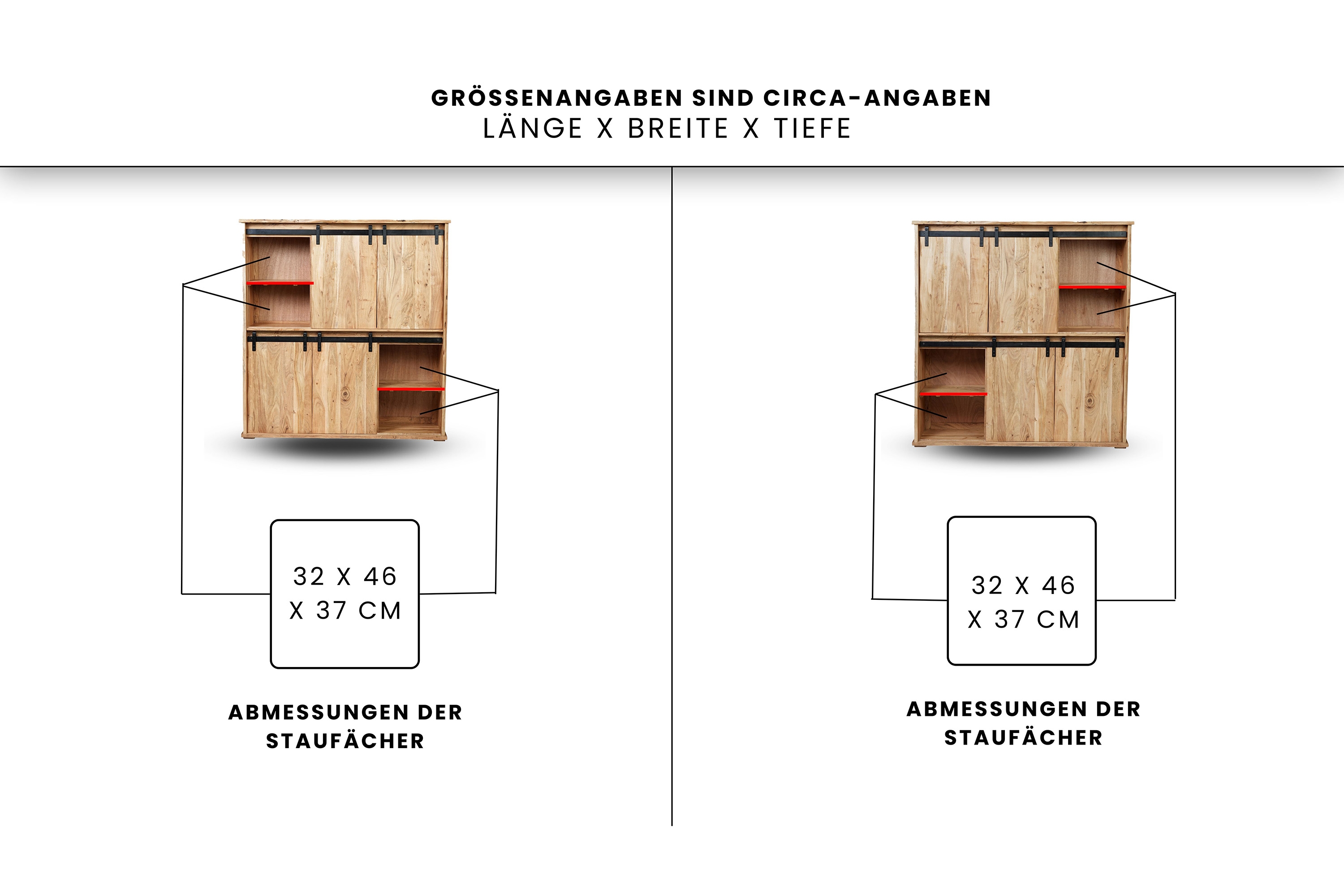 Highboard Baumkante 150 x 160 x 45 cm Akazienholz massiv naturfarben LIAN I