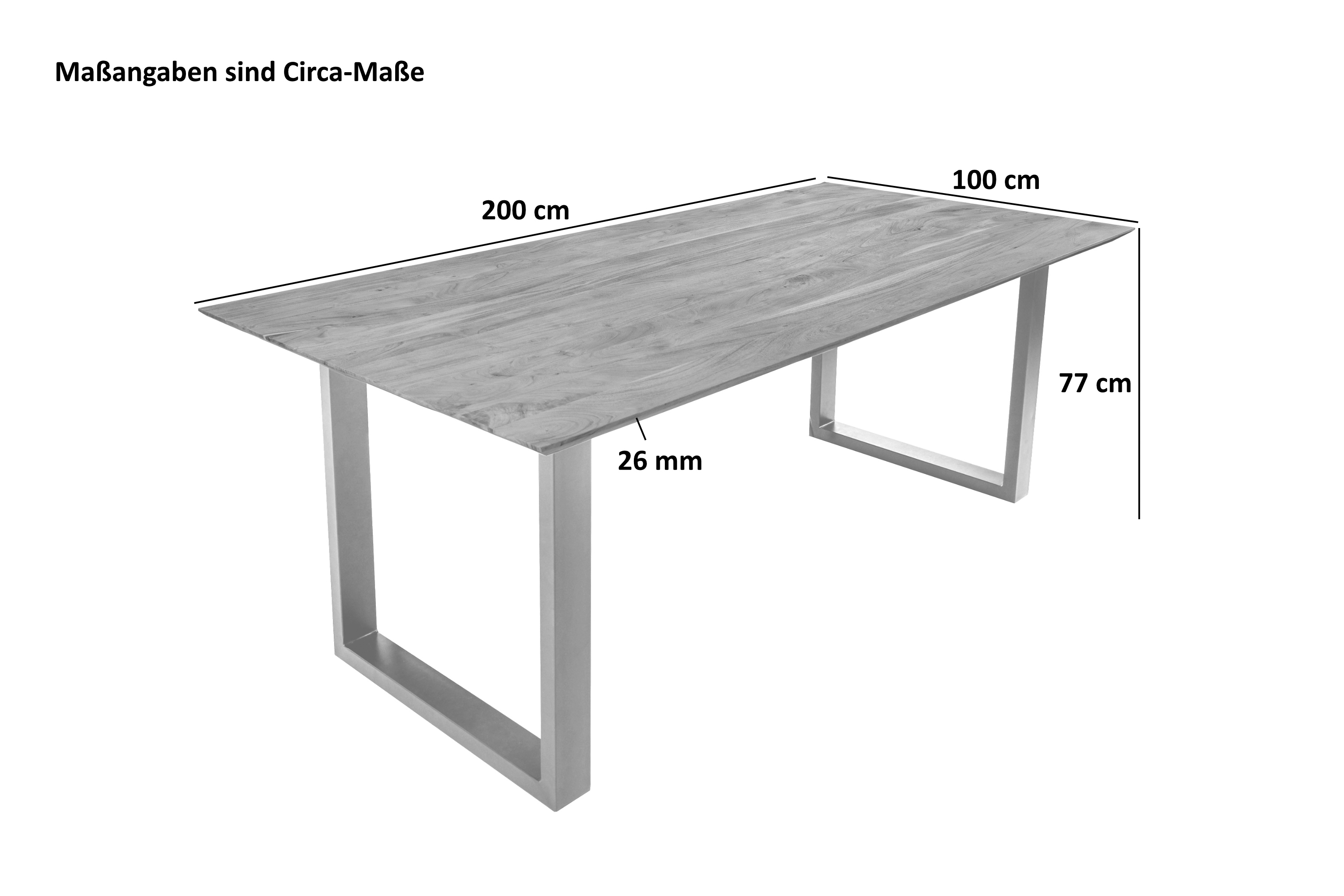 Esstisch 200x100 cm Akazie massiv eichenfarben schweizer Kante U-Gestell schwarz DEAN
