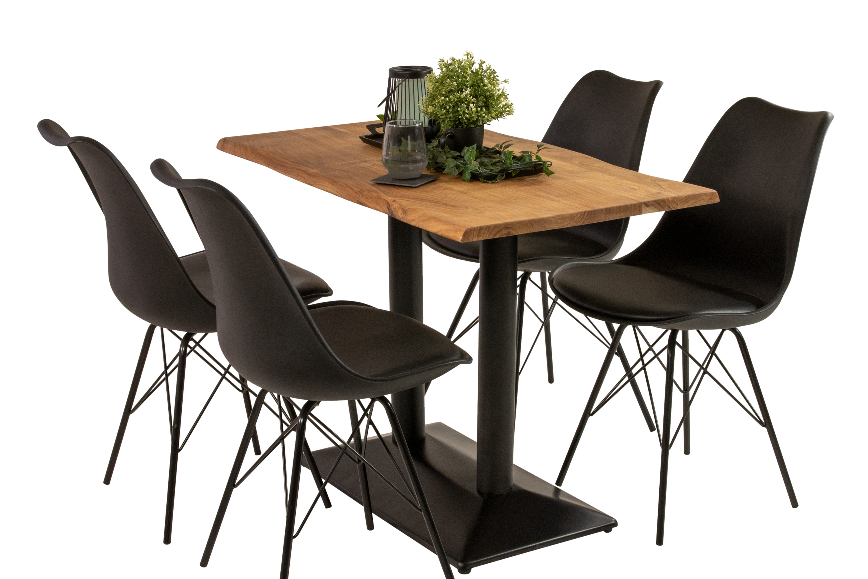 Bistrotisch Baumkante massiv 100 x 60 cm Akazie naturfarben Doppelsäulengestell schwarz ISLA