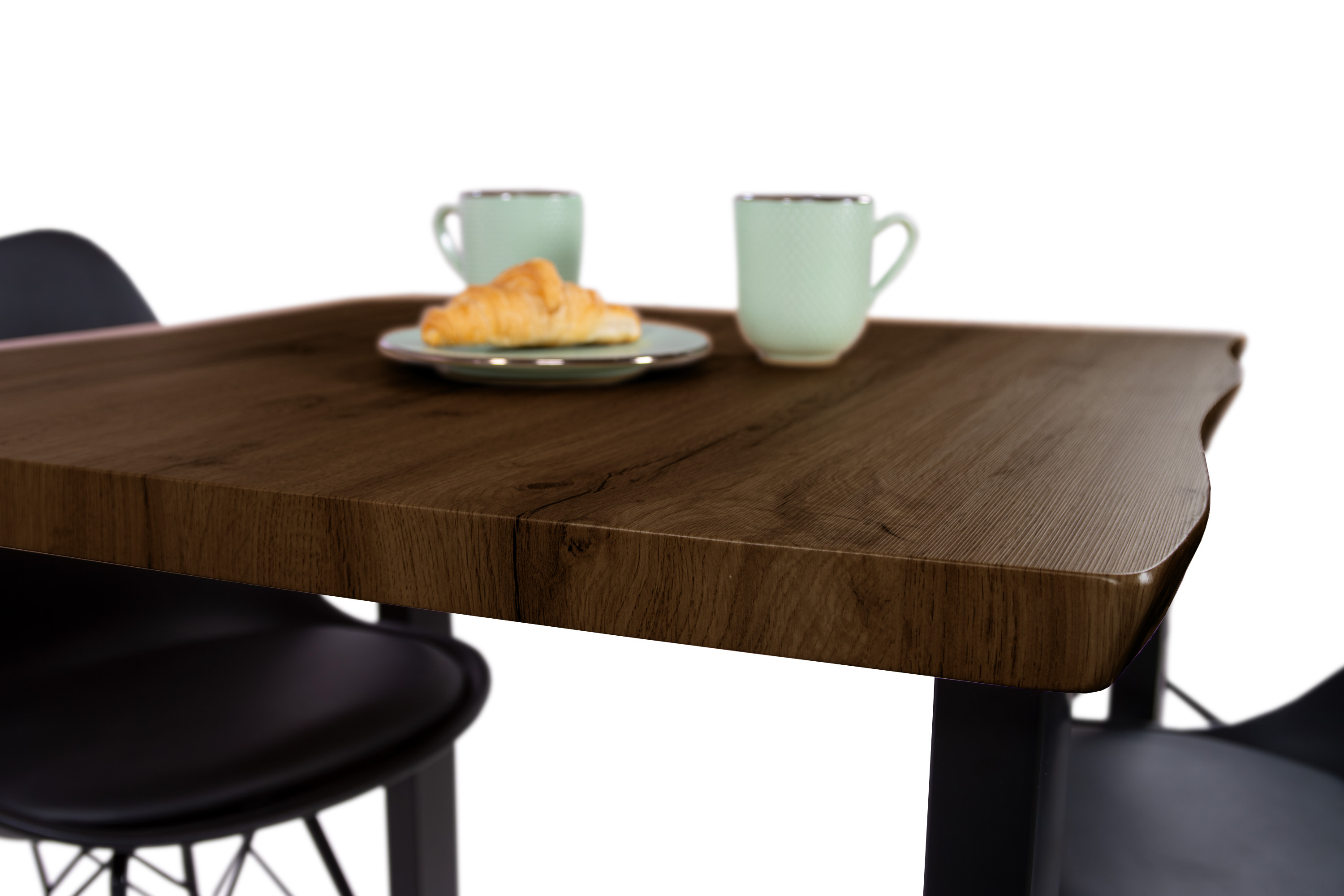 Esstisch Baumkante Holz-Optik Nussbaum 80 x 80 U-Gestell schwarz JOSY