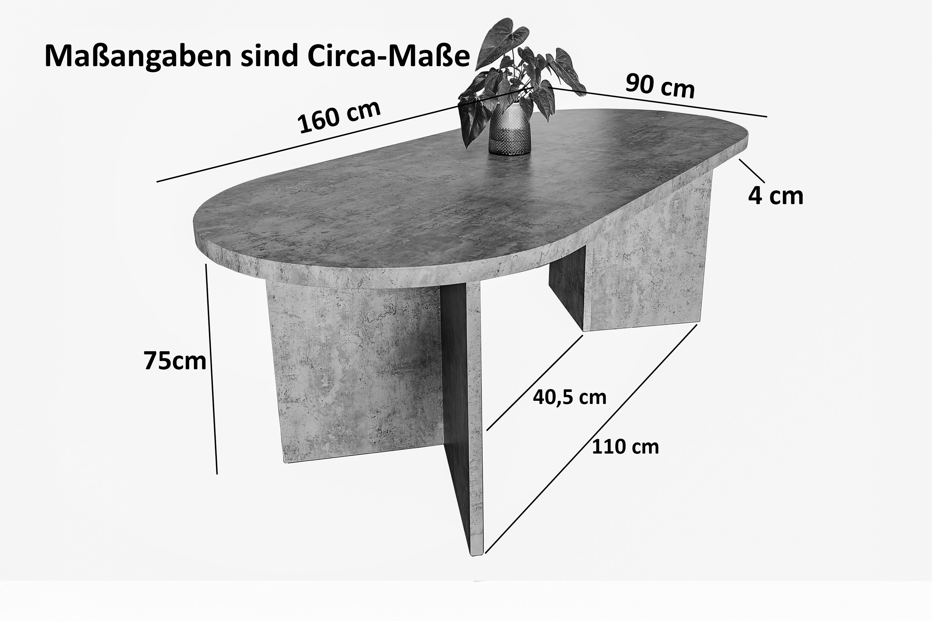 Esstisch 160 x 90 cm Holz Graue-Optik gerade Kante oval V-Gestell OVI