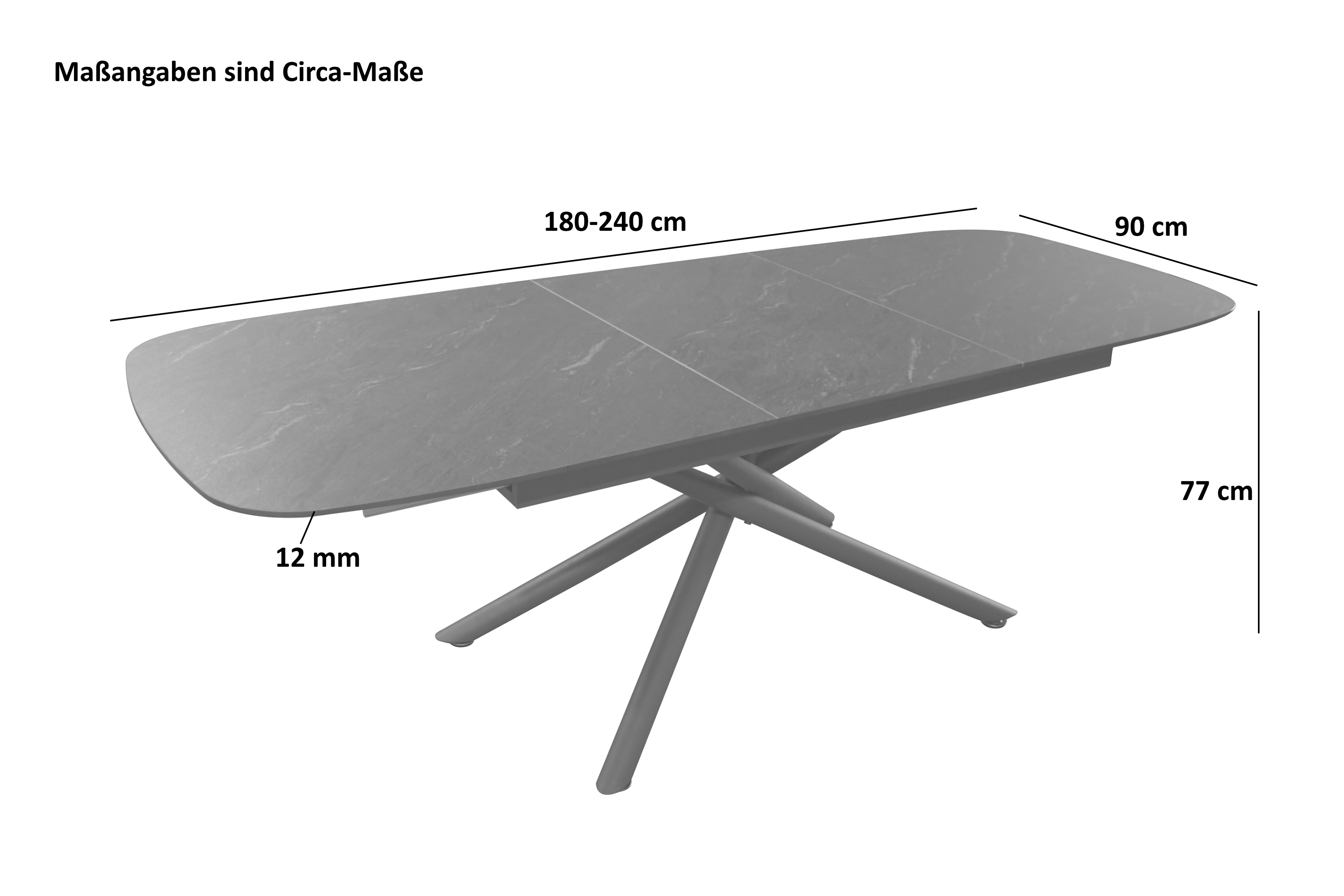 Esstisch Keramik 180 (240) x 90 mit ausziehbar schwarz Mikado-Gestell MELODIE