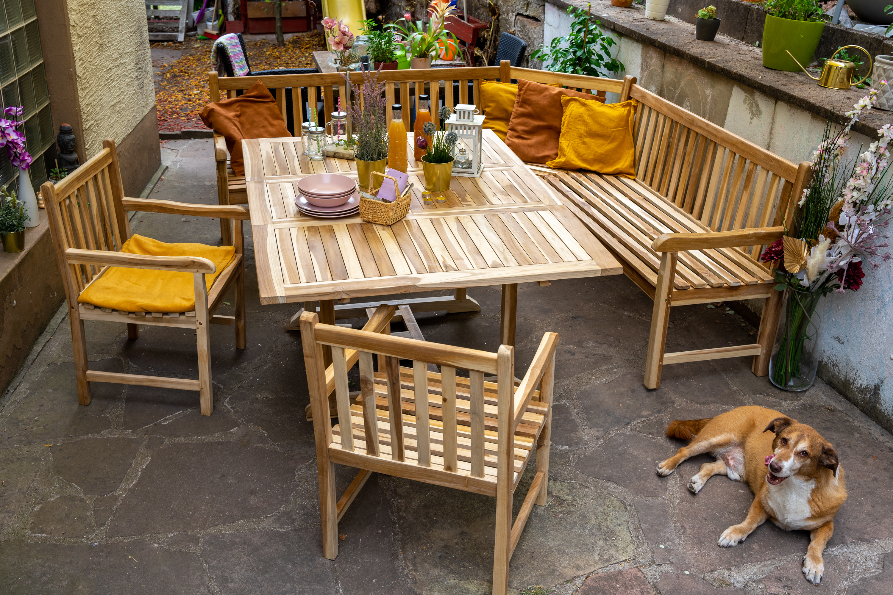 Gartenmöbel Set 4tlg mit Eckbank Teak Gartentisch ausziehbar 120-170 cm MADERA/CARACAS