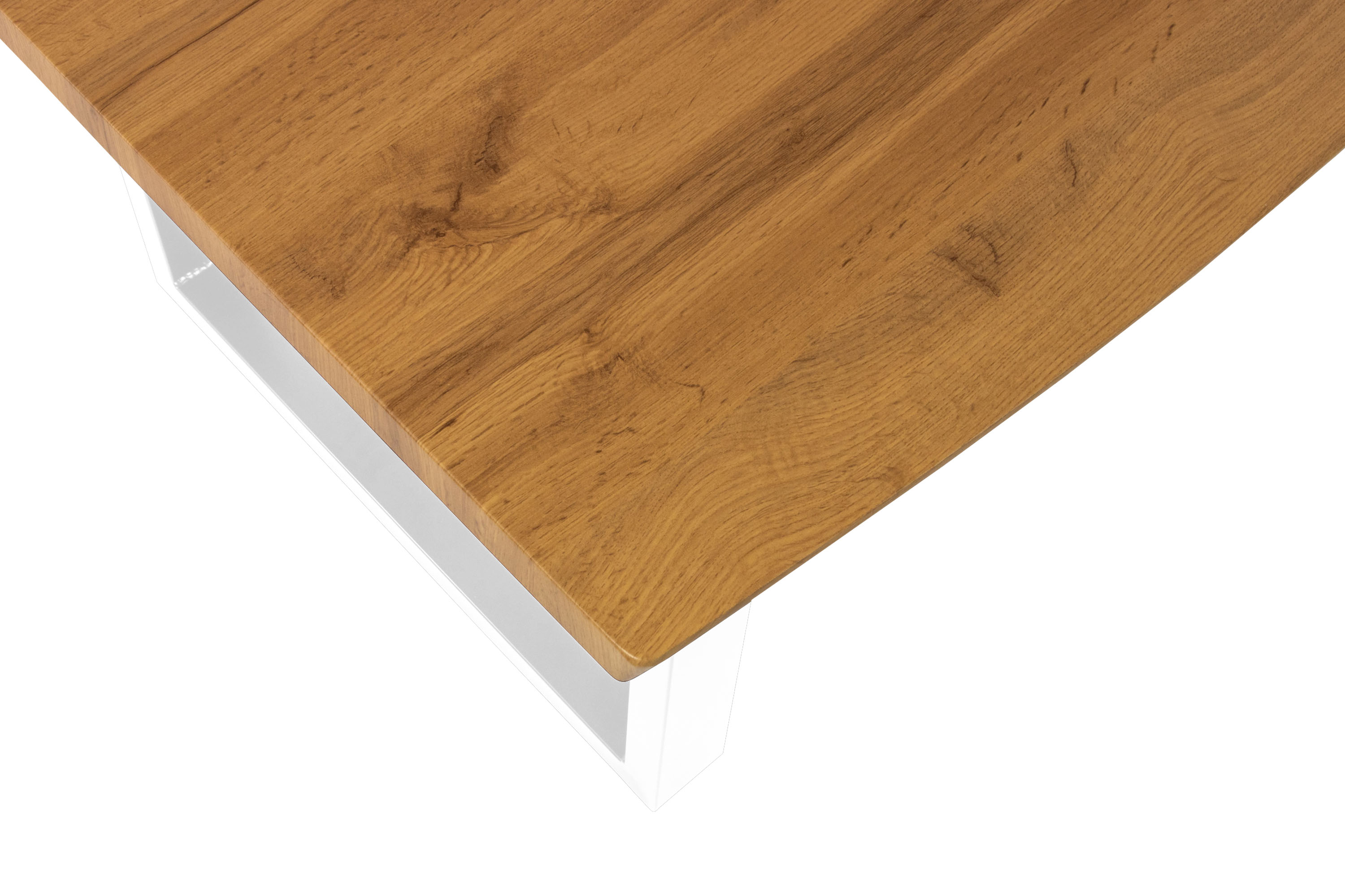 Esstisch Baumkante Holz-Optik Wildeiche 200 x 100 U-Gestell weiß JOSY