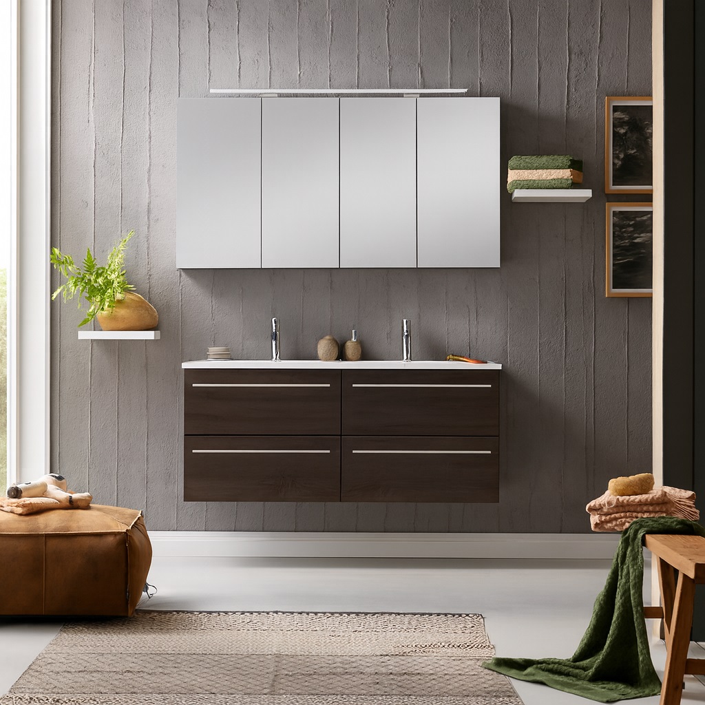 SAM® Badmöbel Set 3tlg Doppelwaschtisch 120 cm Trüffeleiche VILLA