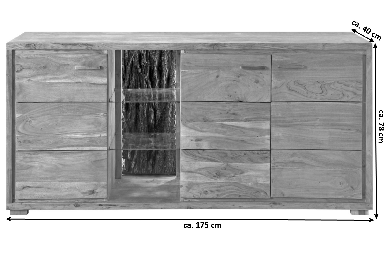 Sideboard Kommode 175 x 78 x 40 cm Akazienholz stonefarben KATI