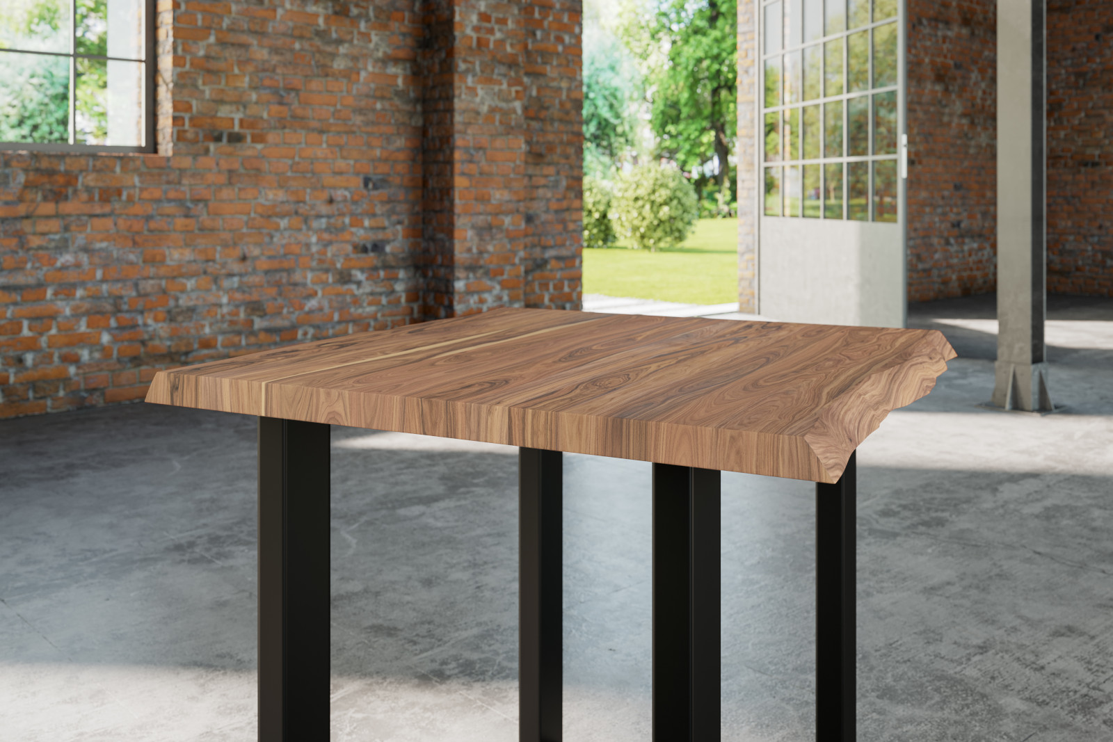Esstisch Baumkante massiv Akazie stone 80 x 80 cm schwarz LAUREN