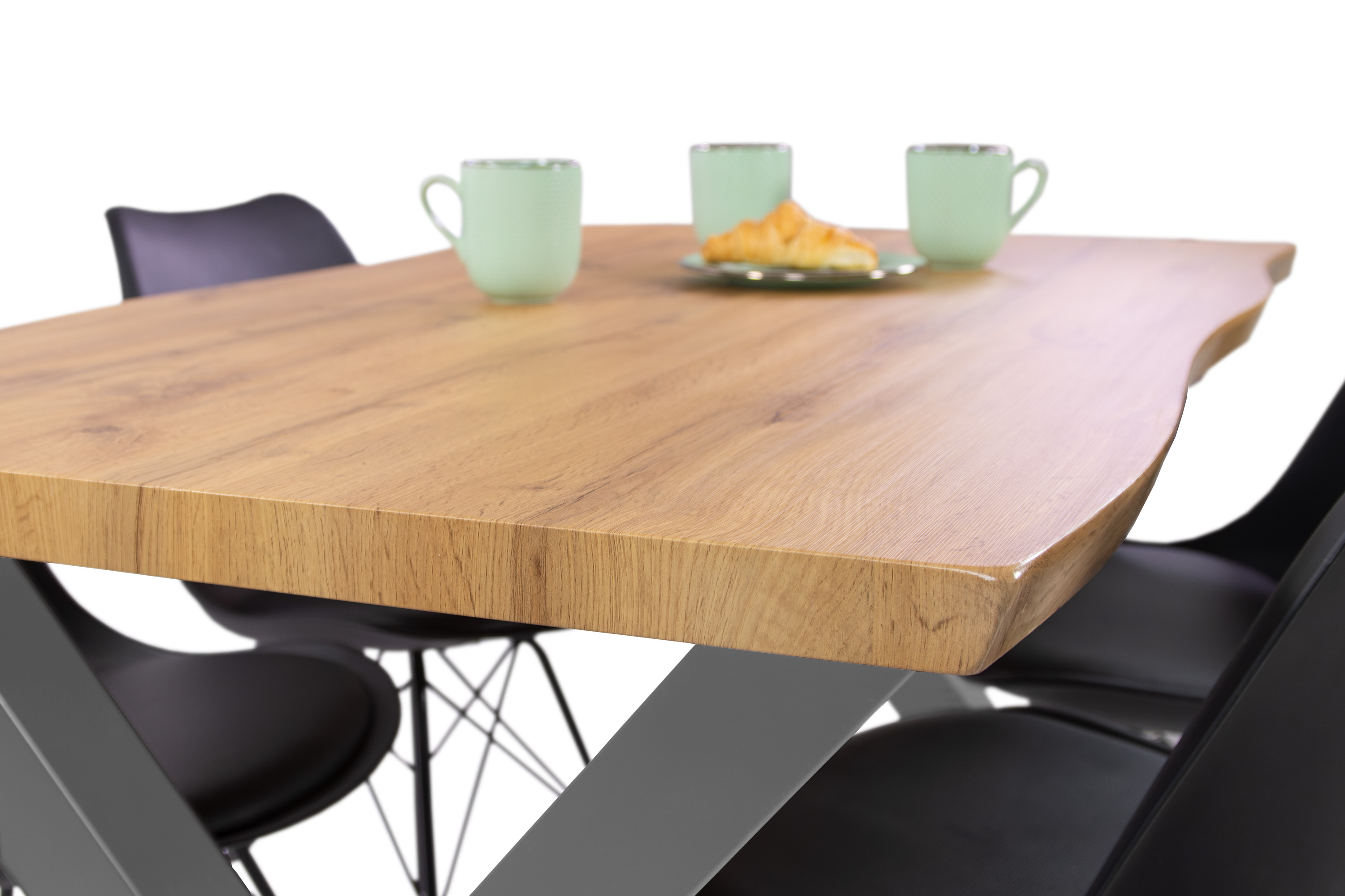 Esstisch Baumkante Holz-Optik Wildeiche 120 x 80 X-Gestell silber JOSY