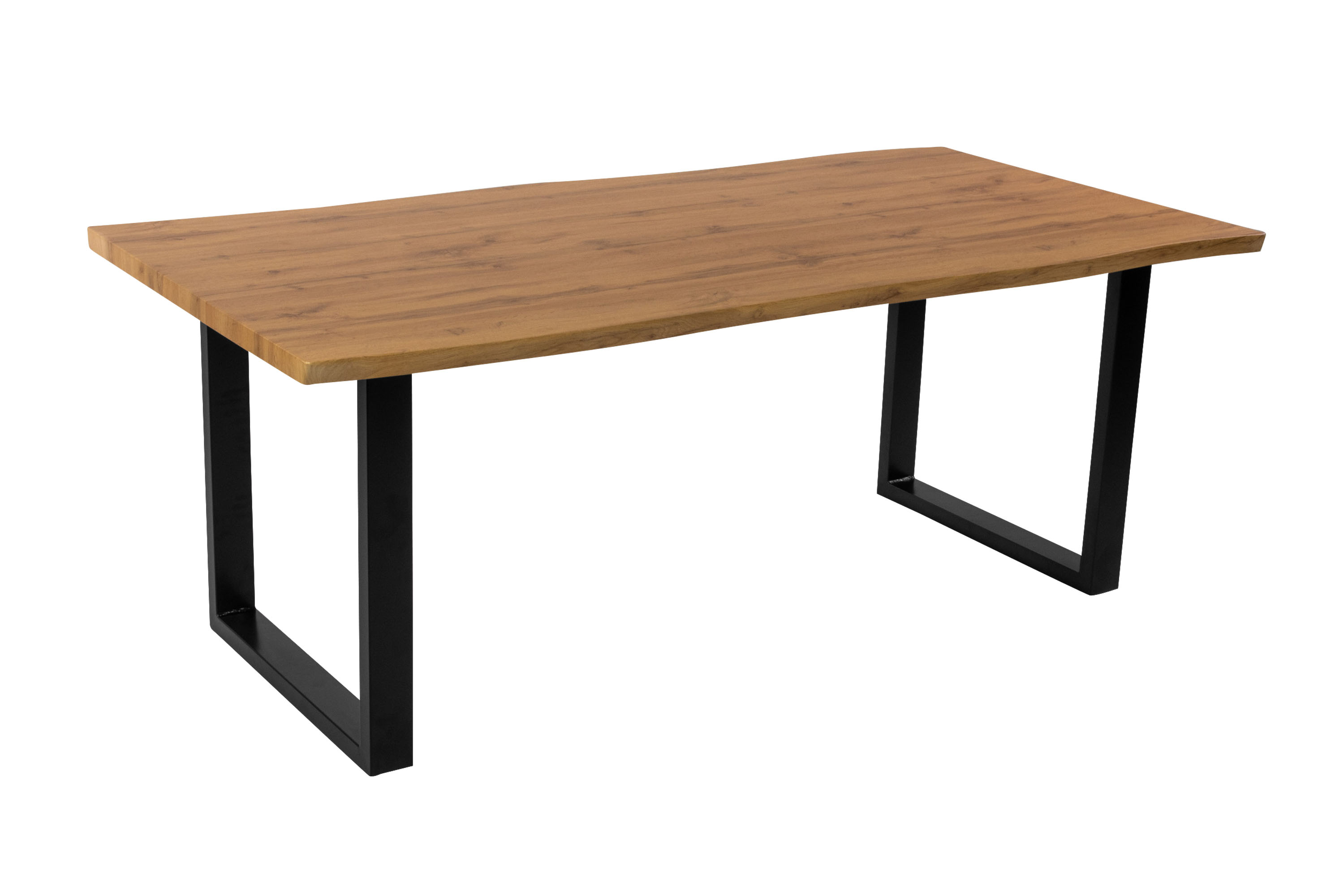Essgruppe Baumkante massiv 220 x 100 cm Holz Wildeiche-Optik U-Gestell schwarz & 6 Stühle grau JOSY