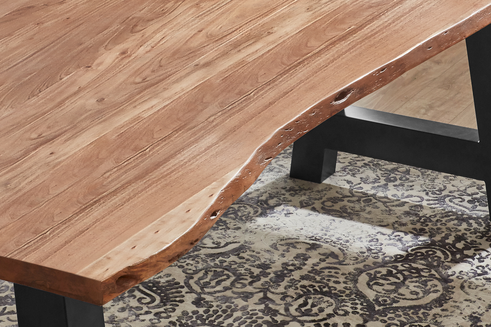  Esstisch Baumkante massiv Akazie Natur 120 x 80 A-Gestell schwarz ATHEN