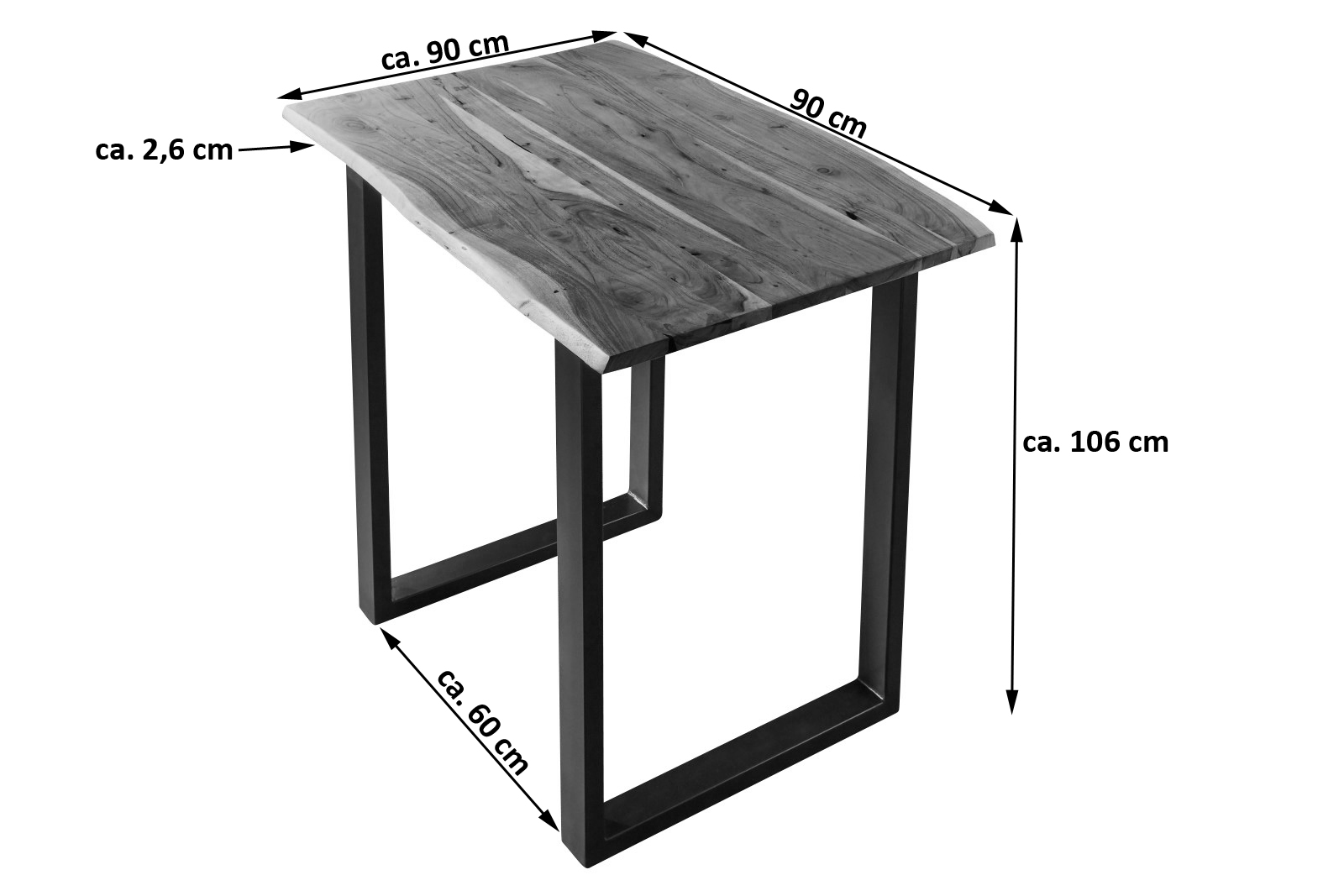  Bartisch Baumkante massiv Akazie nussbaum 90 x 90 schwarz Quebec