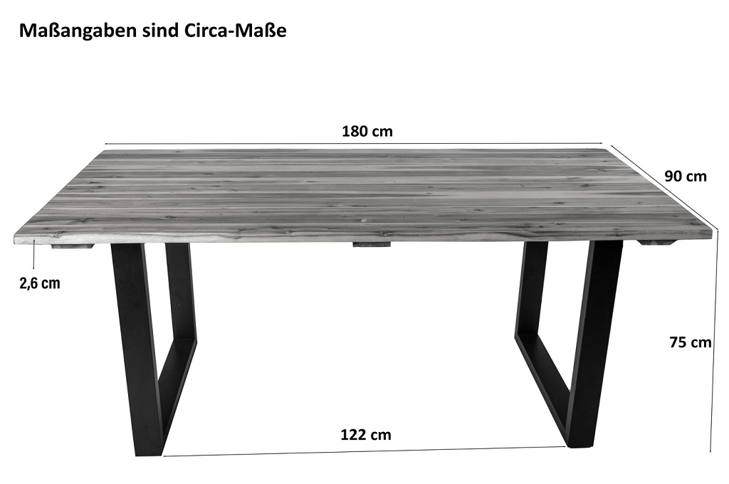 Garten-Baumkantentisch 180 x 90 cm Akazie U-Gestell Schwarz AVILA