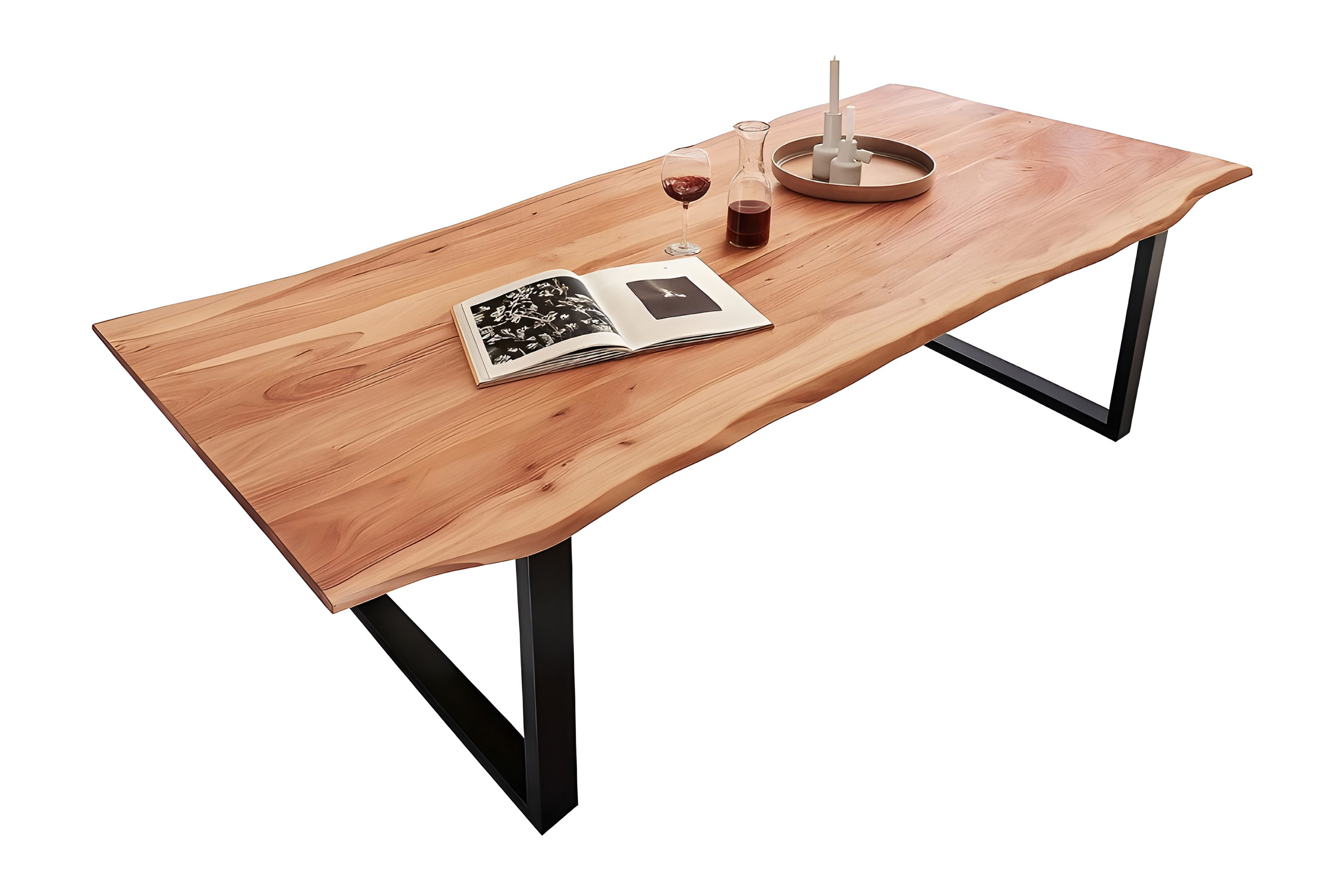 Esstisch Baumkante massiv Akazie natur 220 x 100 schwarz QUINN