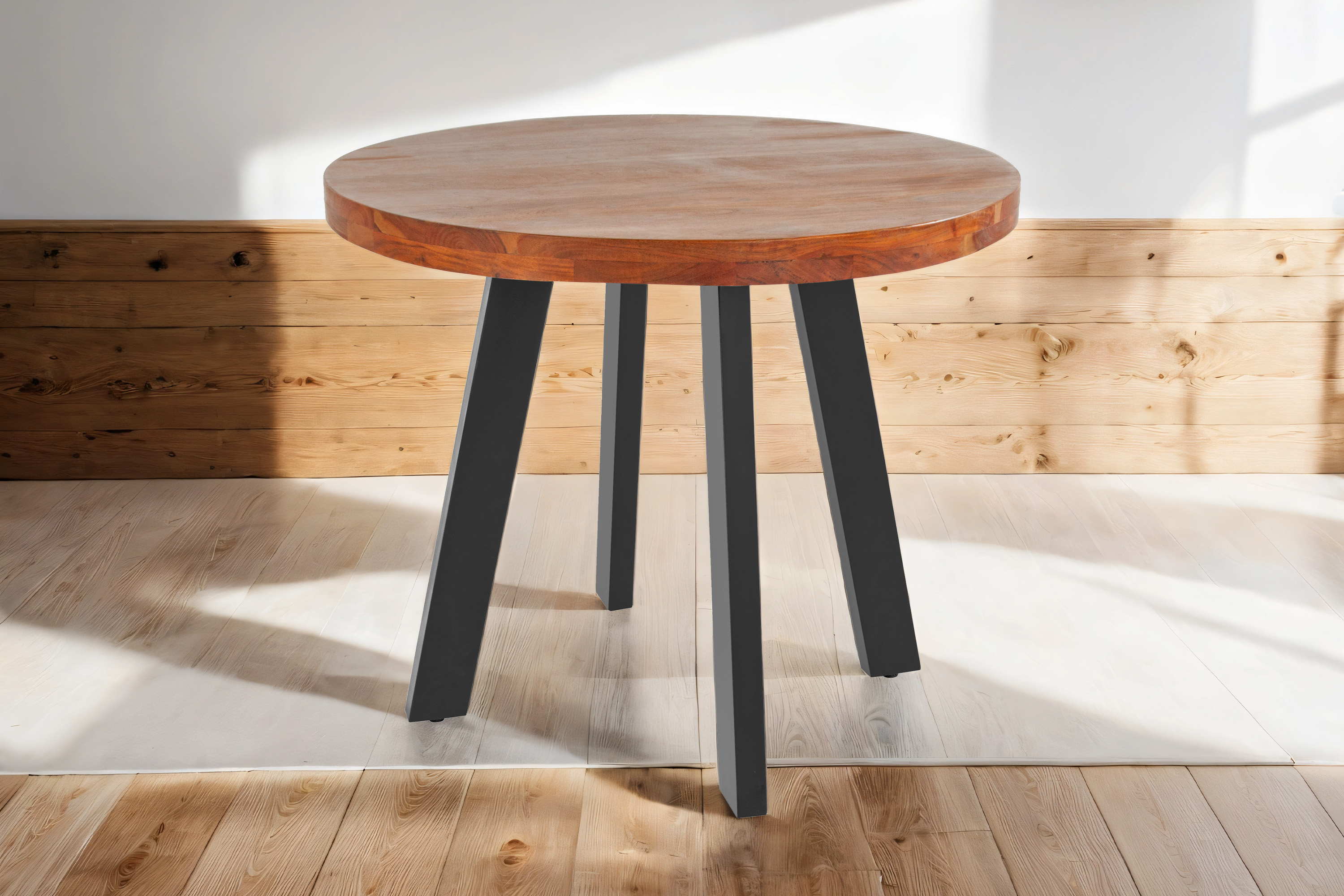 Esszimmertisch rund 140 cm Akazienholz nussbaumfarben schwarz SOPHIA
