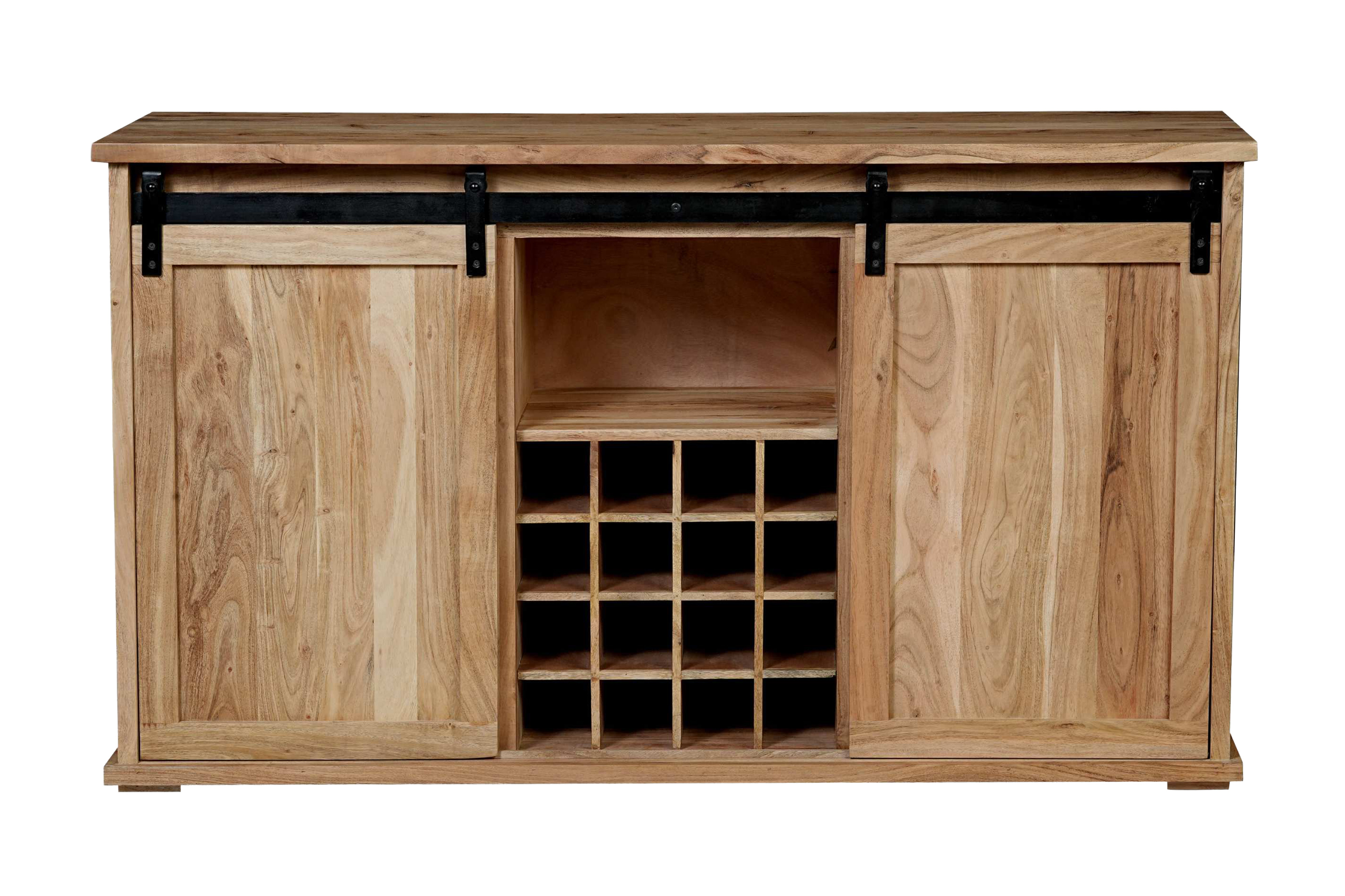 Wein-Sideboard 85 x 45 x 145 cm Akazienholz massiv naturfarben ohne Baumkante LIAN 1