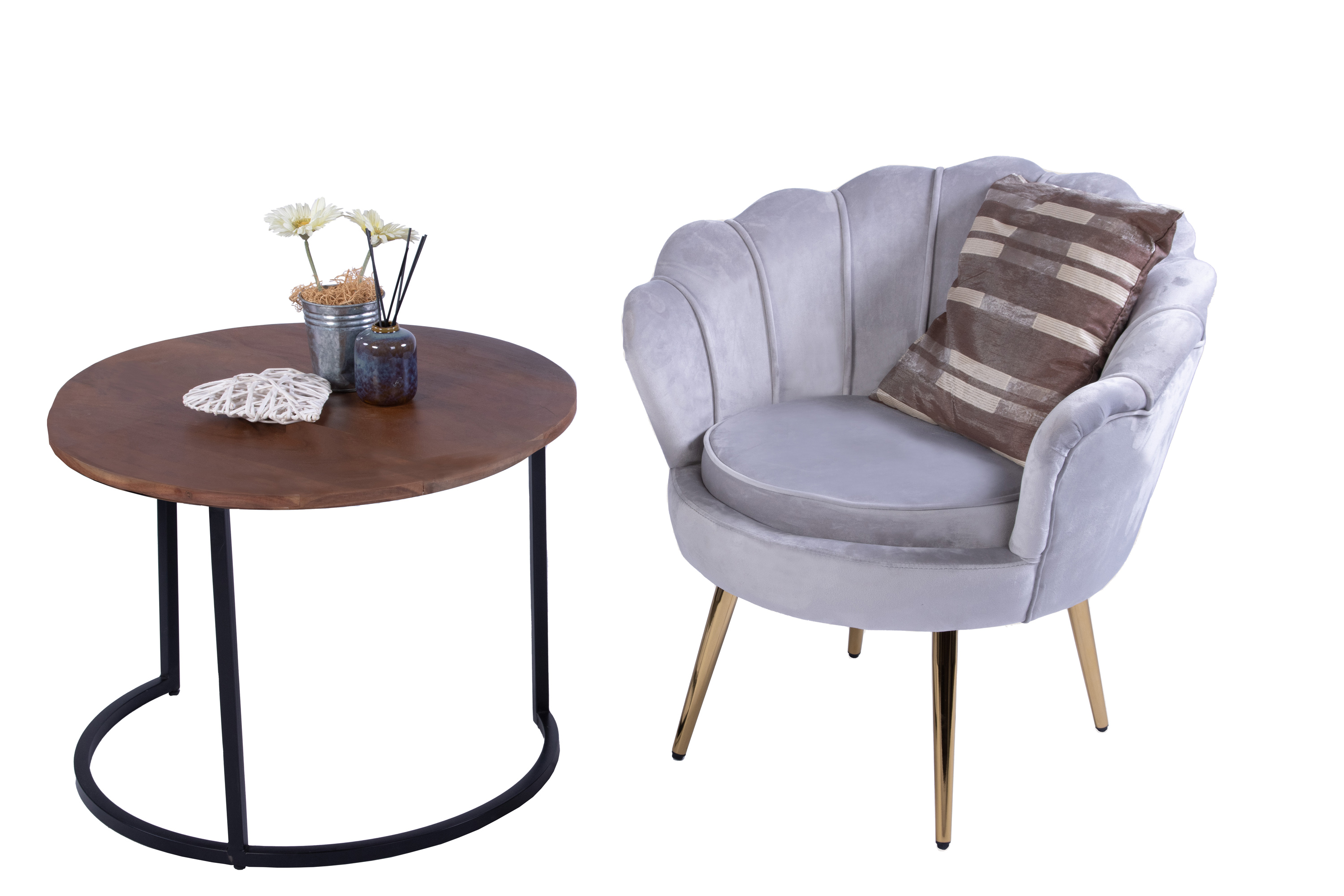  Armlehnsessel Polstersessel Samt Grau Retro-Look BIG CHAIR