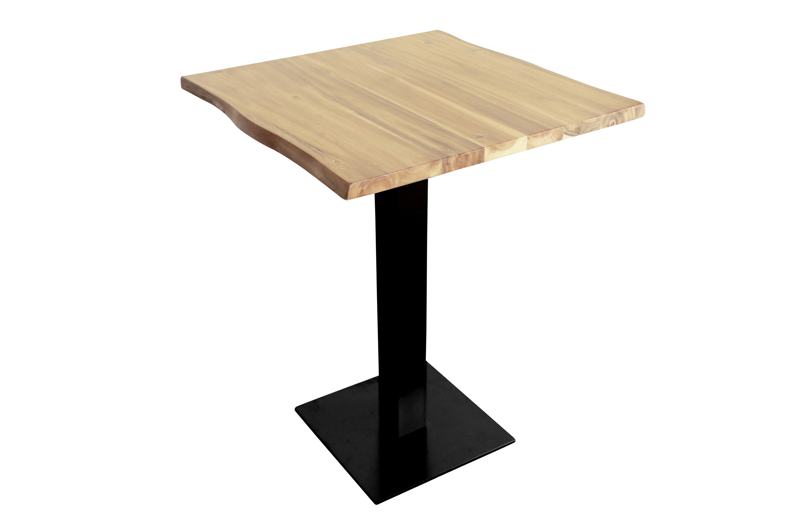 Bistrotisch Baumkante massiv 60 x 60 cm Akazie naturfarben lackiert schwarz Säulengestell Iris