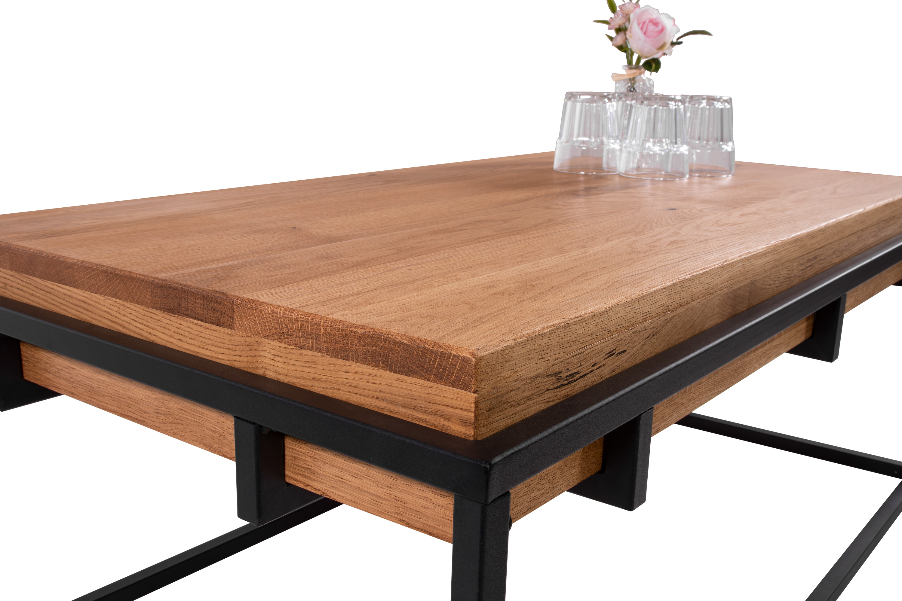 Couchtisch Industrial-Design Wildeiche massiv 110x60 cm schwarz RETTKE
