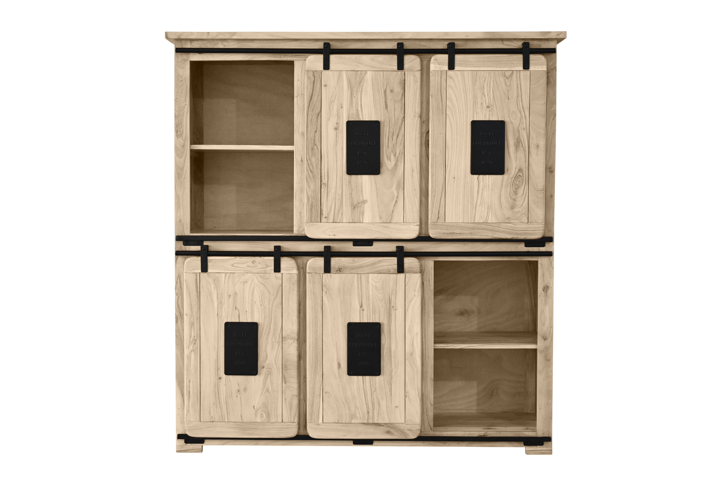 Highboard Vitrine Akazie massiv 150 x 45 x 160 cm eichefarben LIBRO