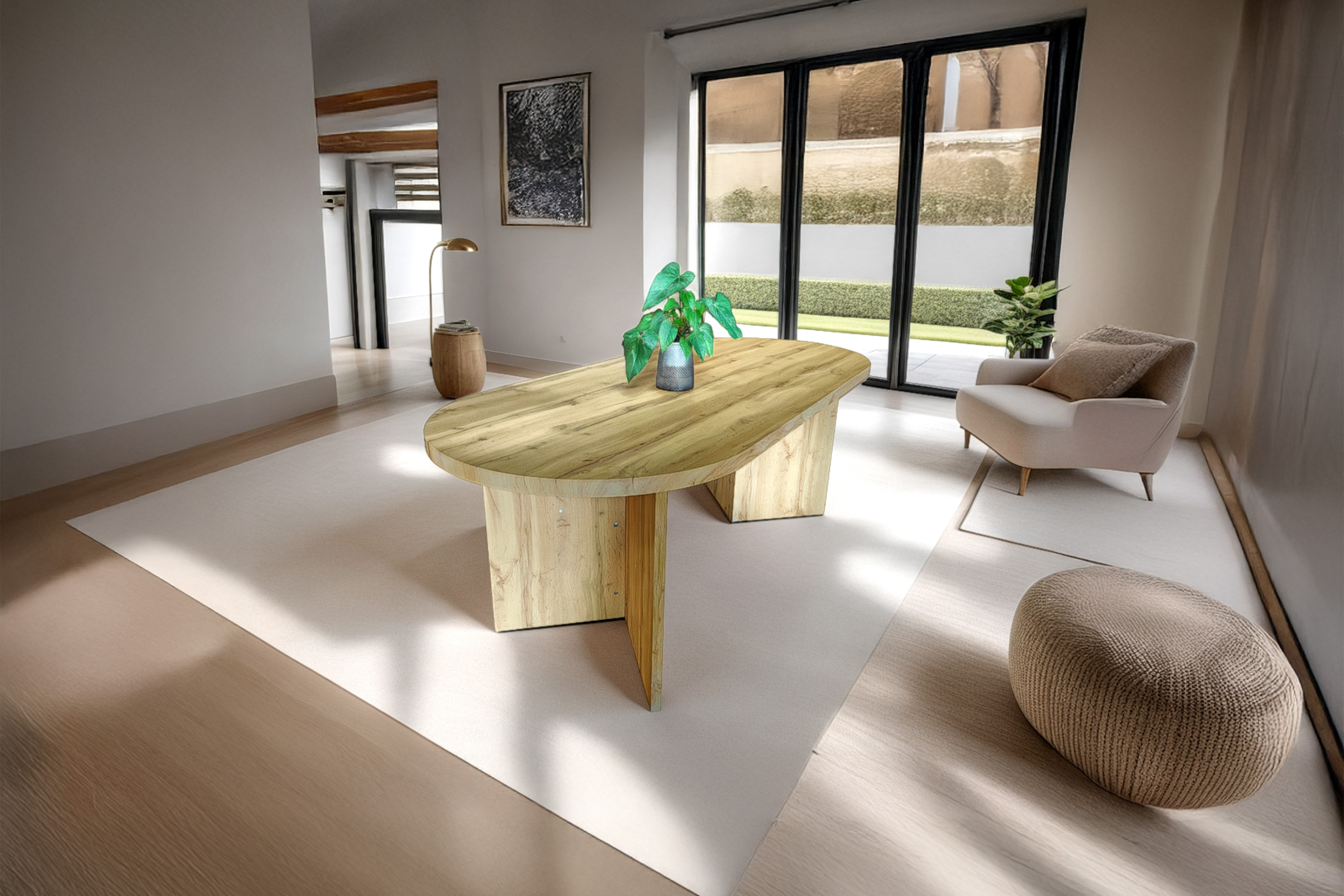 Esstisch 204 x 90 cm Holz Wildeiche-Optik gerade Kante oval V-Gestell OVI Esstisch 204 x 90 cm Holz Wildeiche-Optik gerade Kante oval V-Gestell OVI