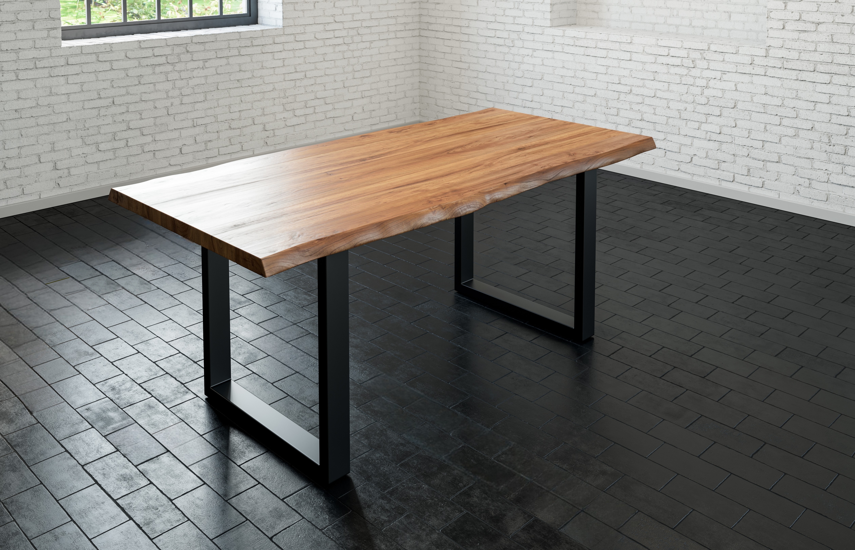  Esstisch Baumkante massiv Akazie natur 120 x 80 schwarz LIAM